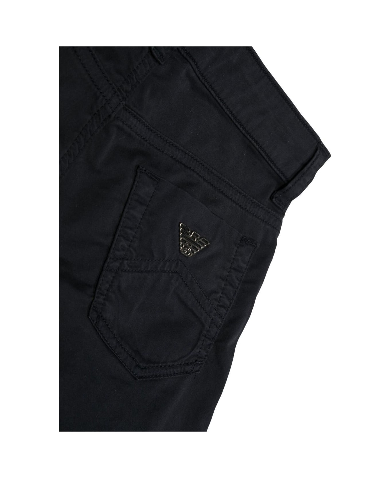 Emporio Armani Blue Five Pockets Short With Logo Placque In Cotton Boy - Blu Navy