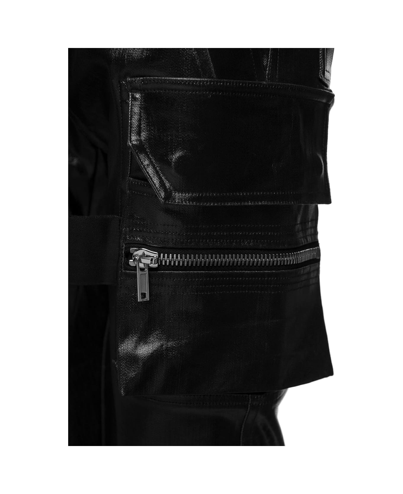 Rick Owens Black Cargo Pants Laquered Denim In Cotton Stretch Woman - Black