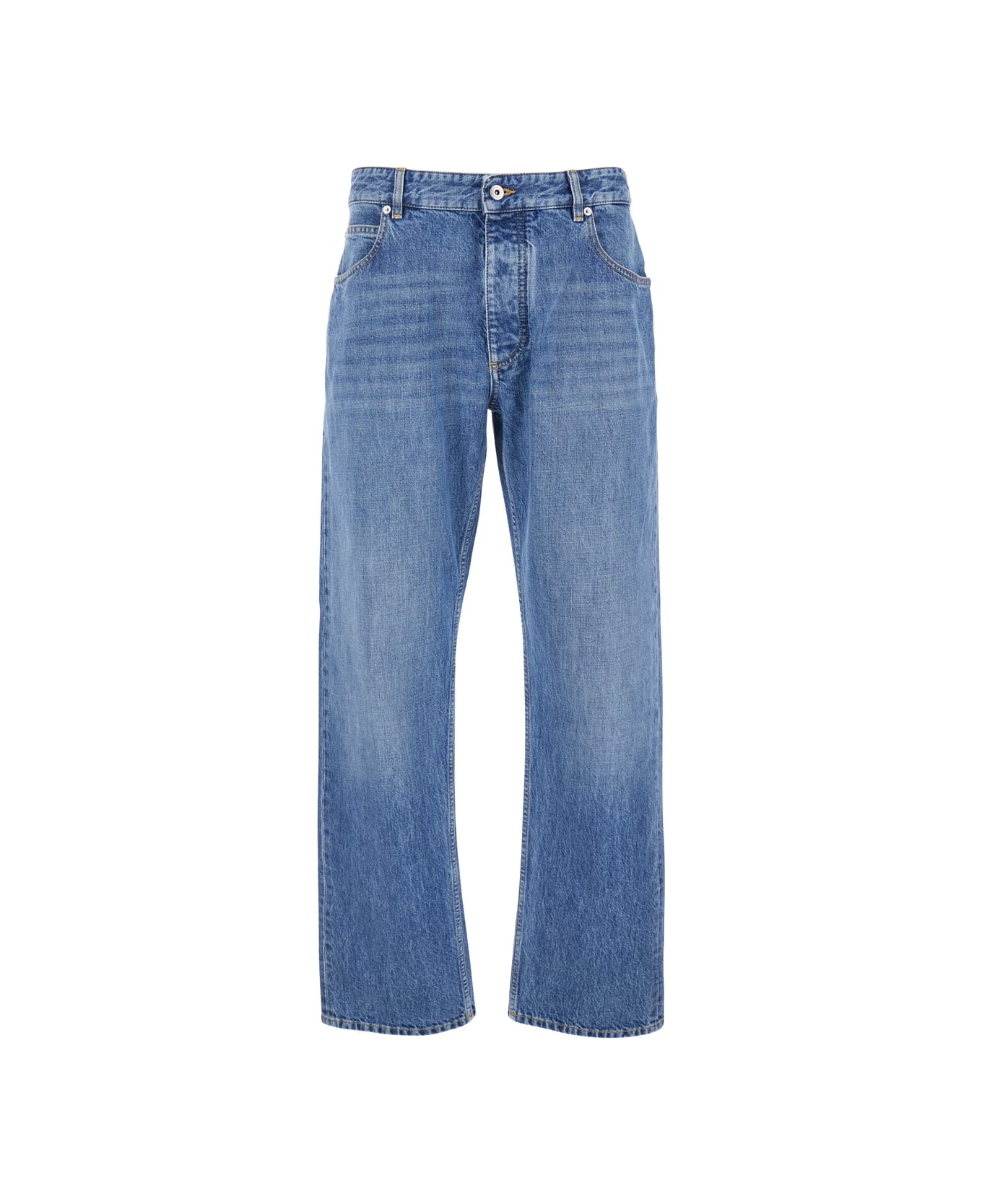 Bottega Veneta Blue Five Pocket Jeans With Back Logo Patch In Denim Man - BLUE