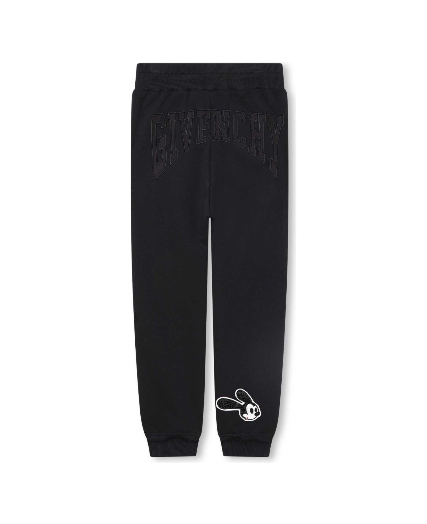 Givenchy Black Track Pants With 'oswald X Disney' Patch In Cotton Blend Girl - Black ボトムス