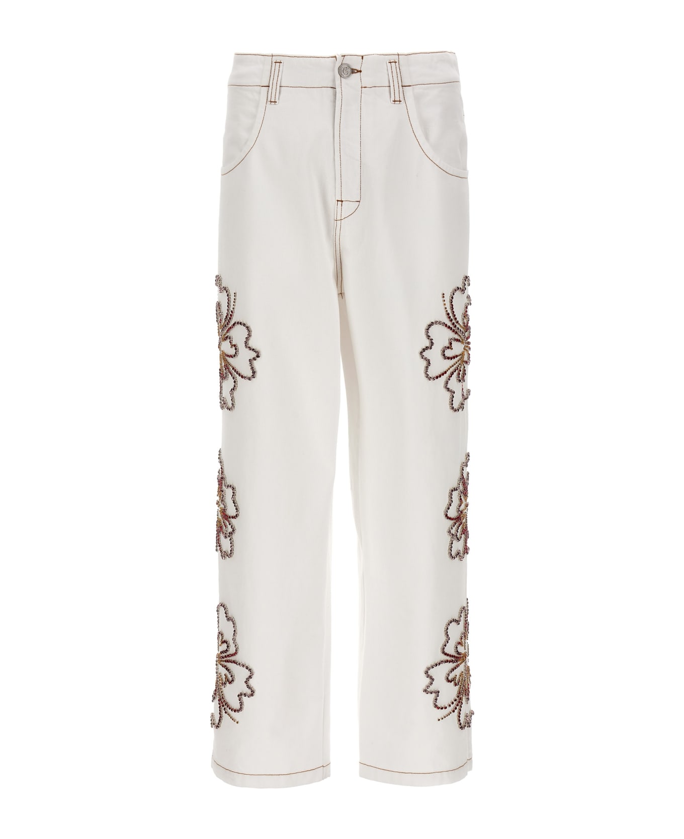 Bluemarble 'embroidered Hibiscus' Jeans - White ボトムス
