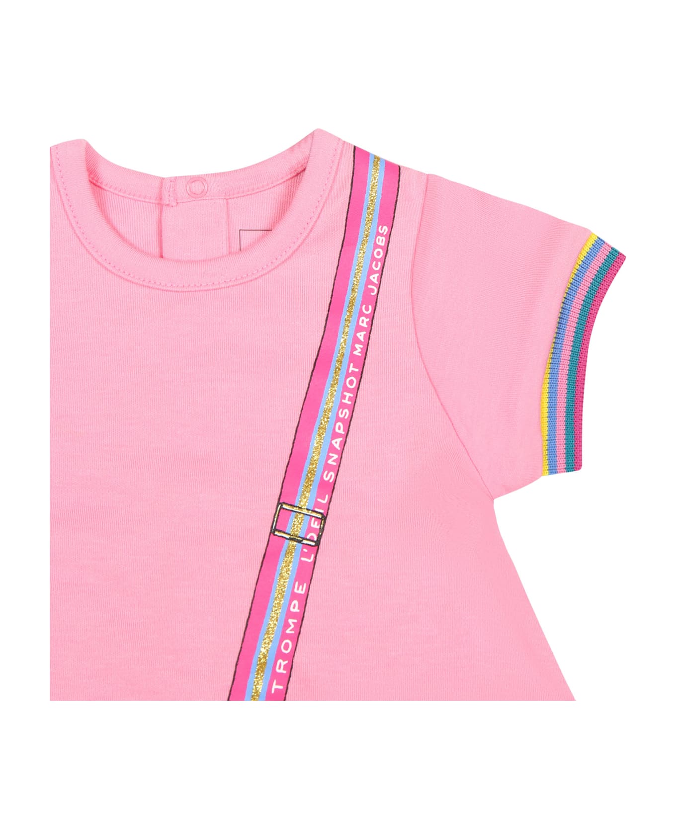 Marc Jacobs Pink Dress For Baby Girl With Bag Print And Logo - Pink ウェア