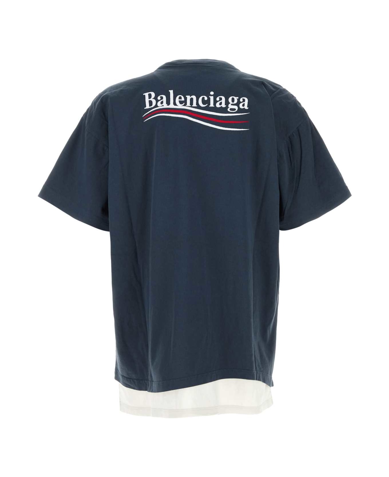 Balenciaga Blue Cotton Oversize T-shirt - MARINE BLUE/WHIT/RED