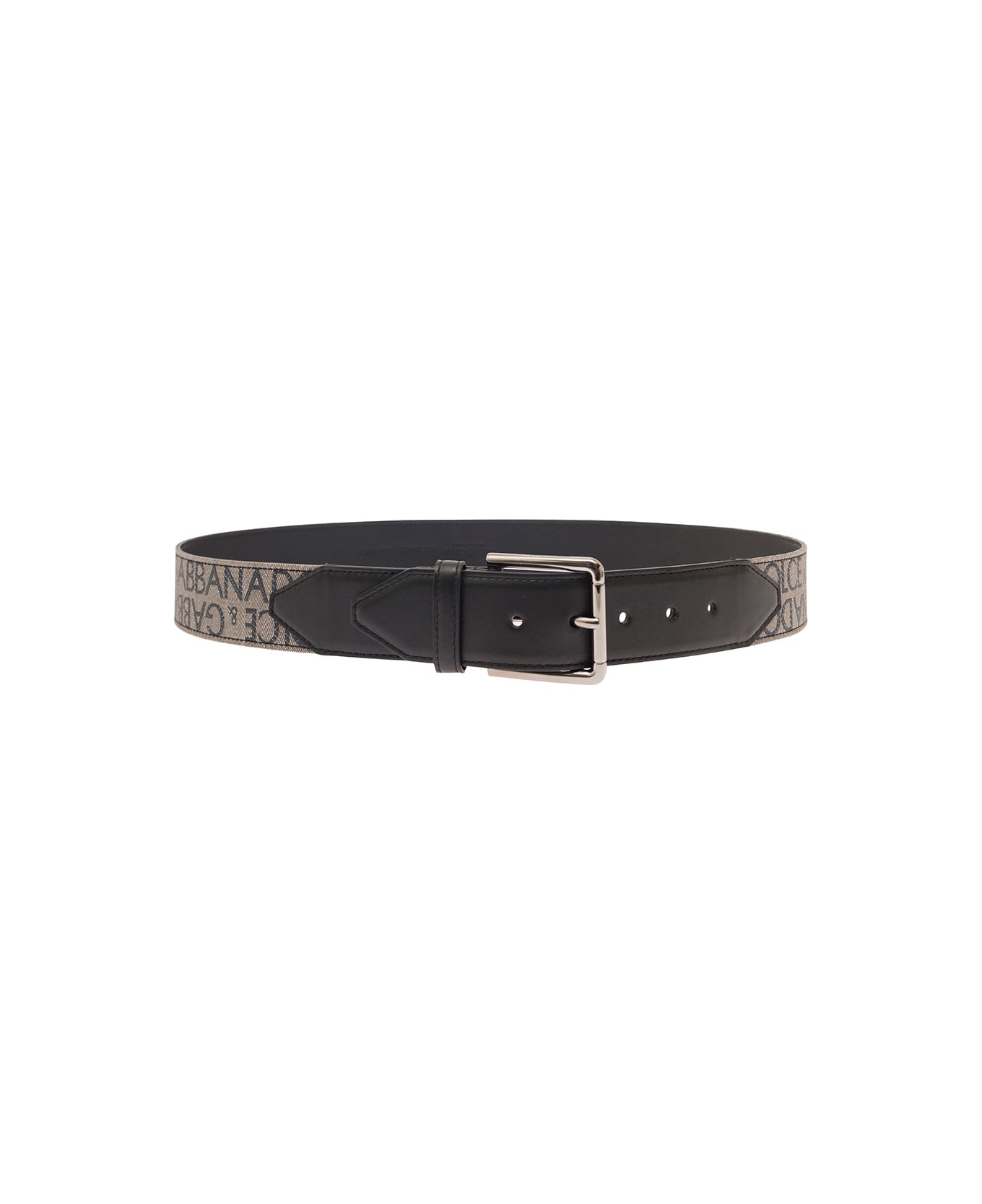 Dolce & Gabbana Black Belt With All-over Jacquard Logo And Leather Inserts Man - Beige