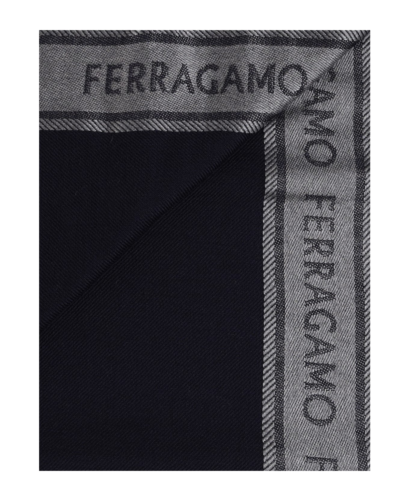 Ferragamo Scarf With Lettering Logo - Navy/grigio スカーフ