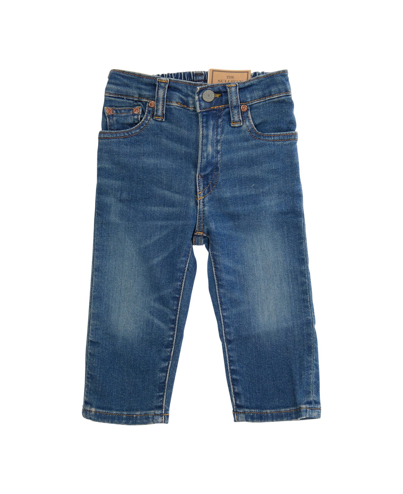 Polo Ralph Lauren Blue Jeans With Elasticised Waist And Logo On Back In Cotton Baby - Blu