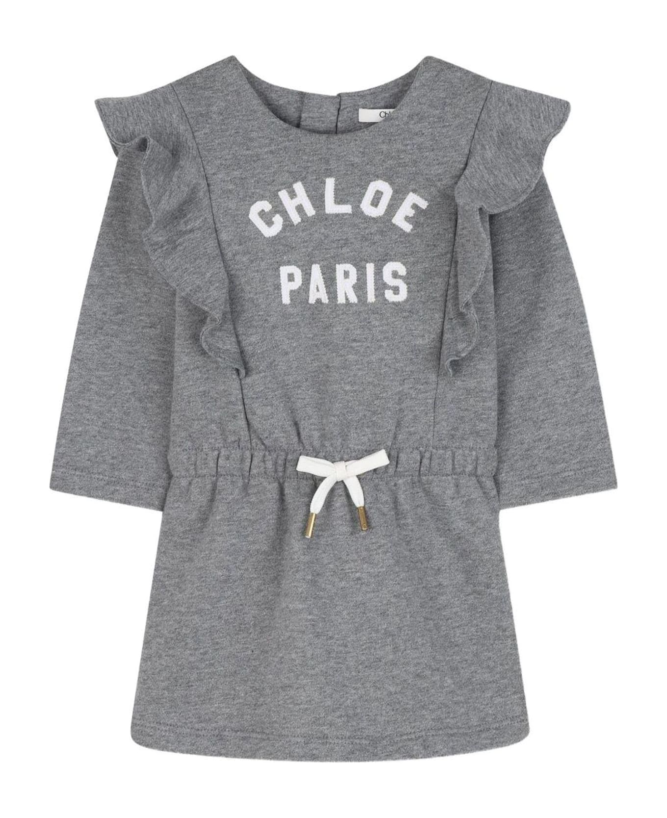 Chloé Grey Dress For Baby Girl With Logo - Grey