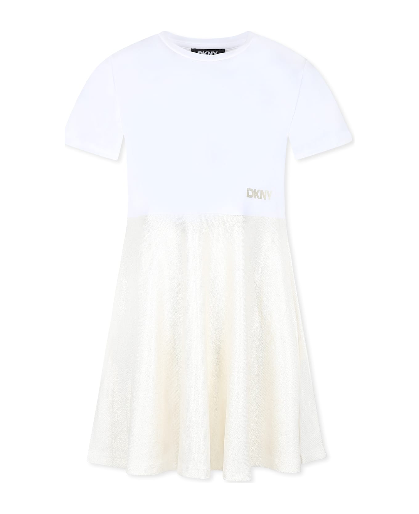 DKNY White Dress For Girl With Logo - White