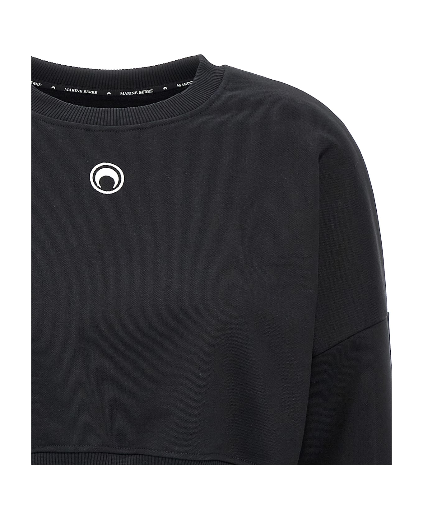 Marine Serre 'moon Logo' Cropped Sweatshirt - Black  