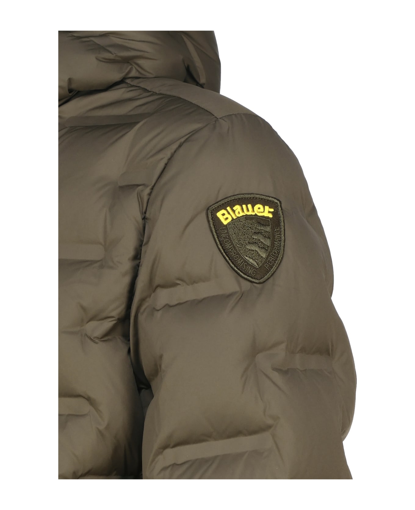 Blauer Nylon Down Jacket With Rectangle Quilting