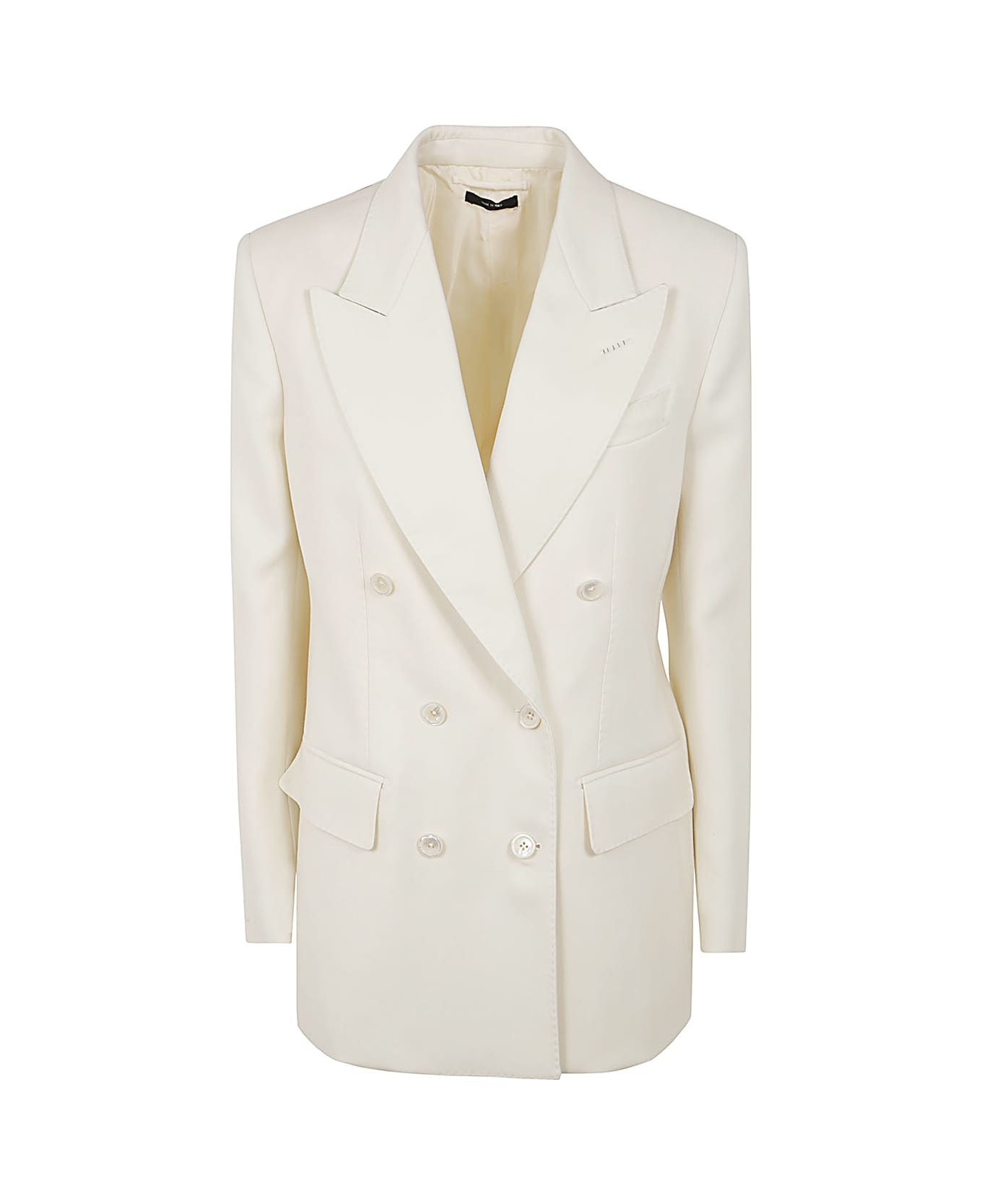 Tom Ford Wool And Silk Blend Twill Double Breasted Jacket - Ecru