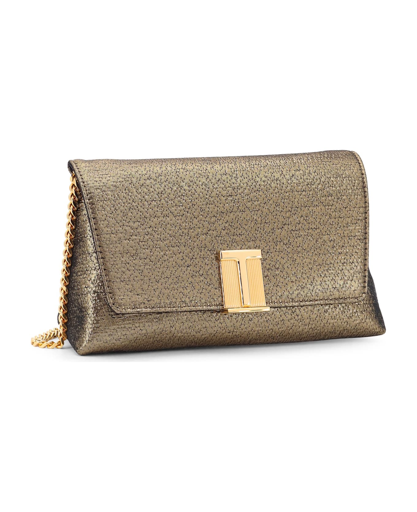 Tom Ford Laminated Pochette With Chain Shoulder Strap - DARK GOLD
