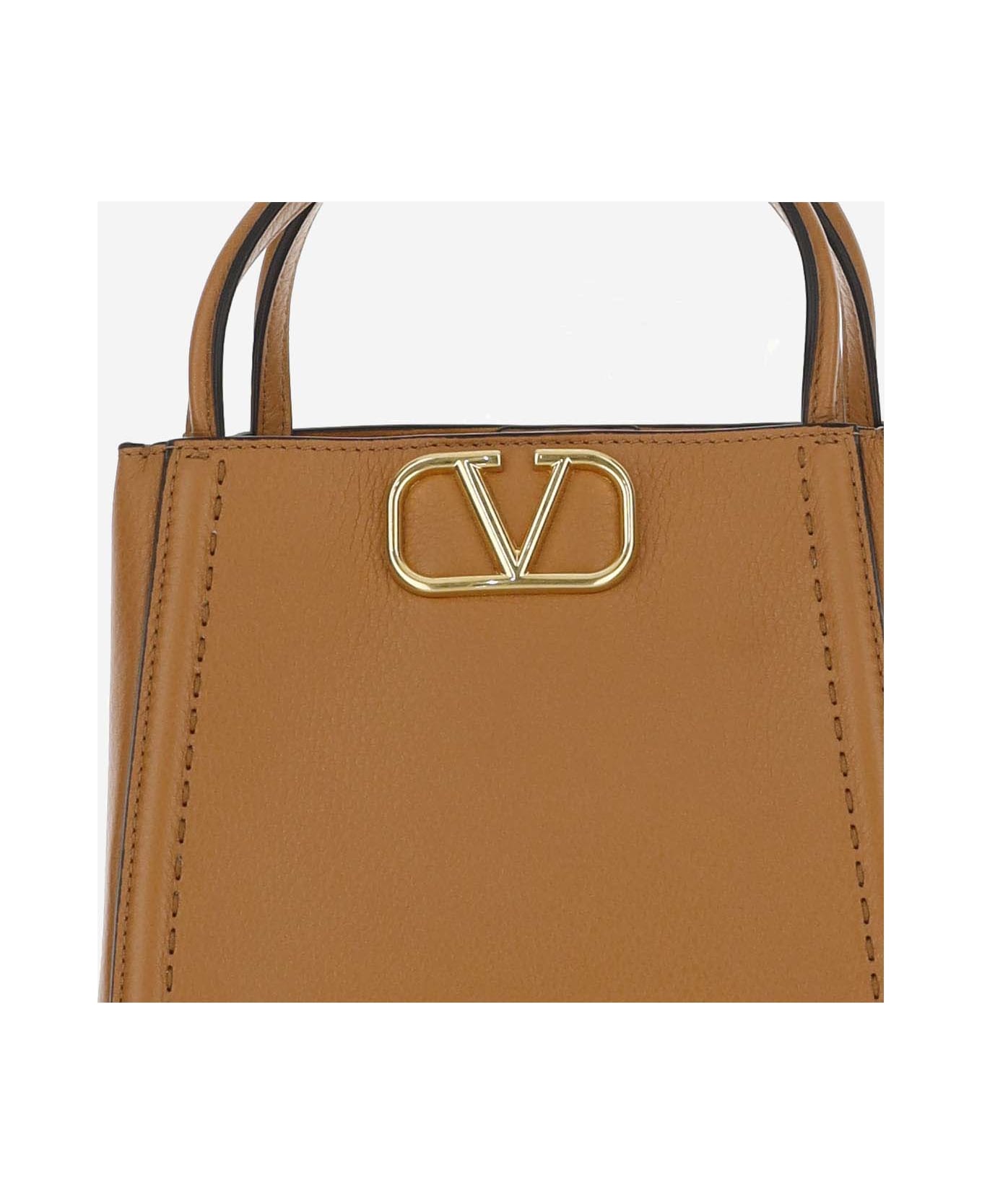 Valentino Garavani Alltime Small Handbag Made Of Grained Calf Leather - Beige