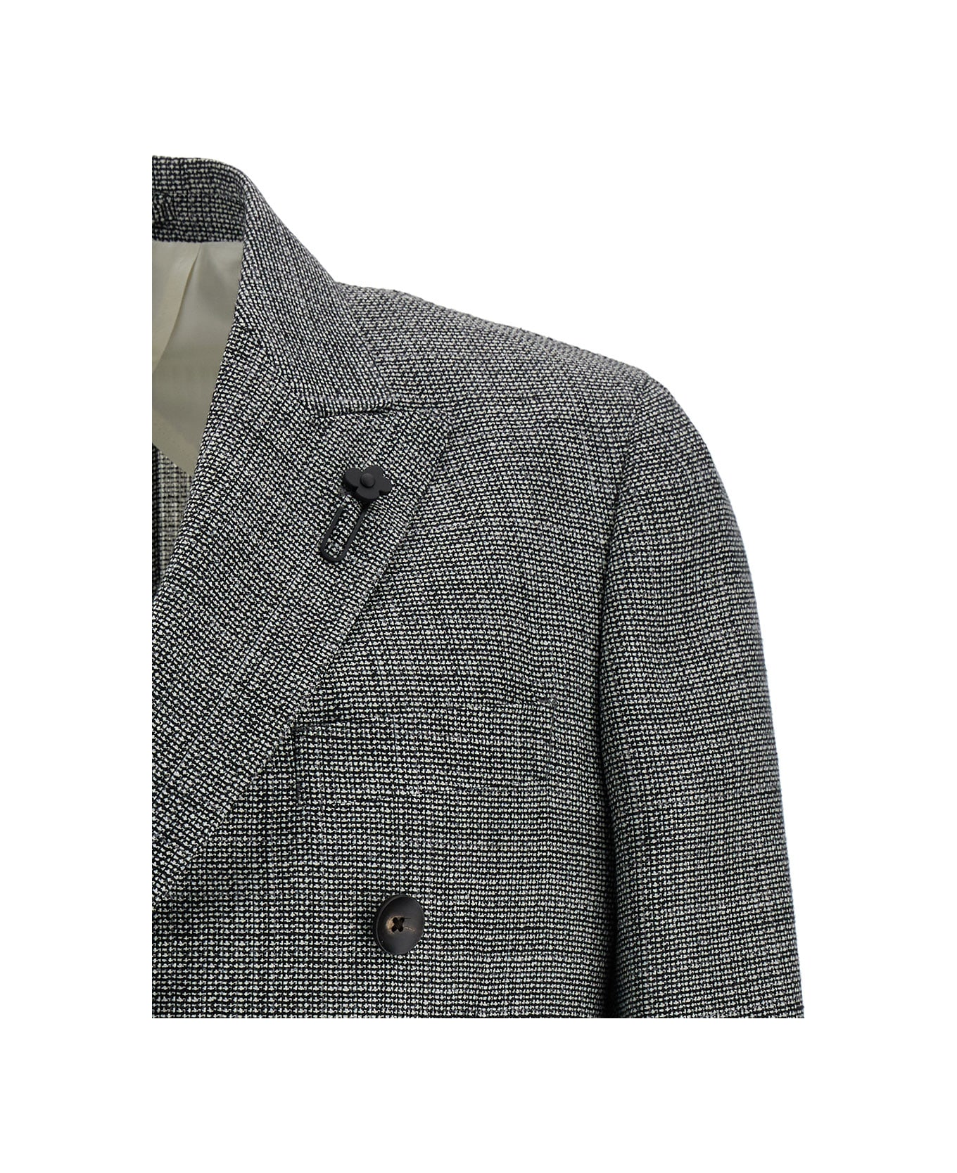 Lardini Grey Double-breasted Blazer With Buttons In Wool Blend Man - White/black