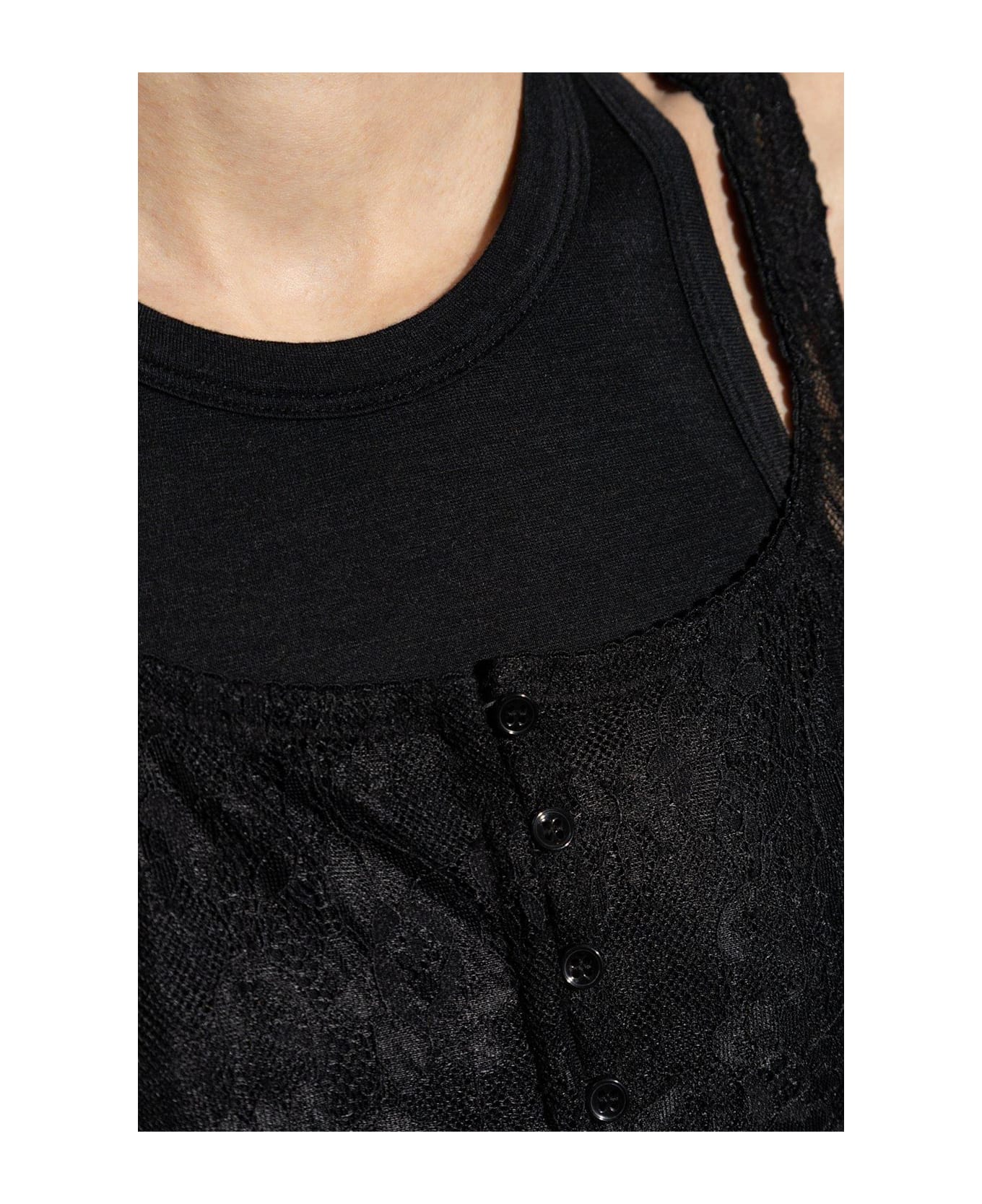 The Attico Lace-detailed Crewneck Bodysuit - Nero