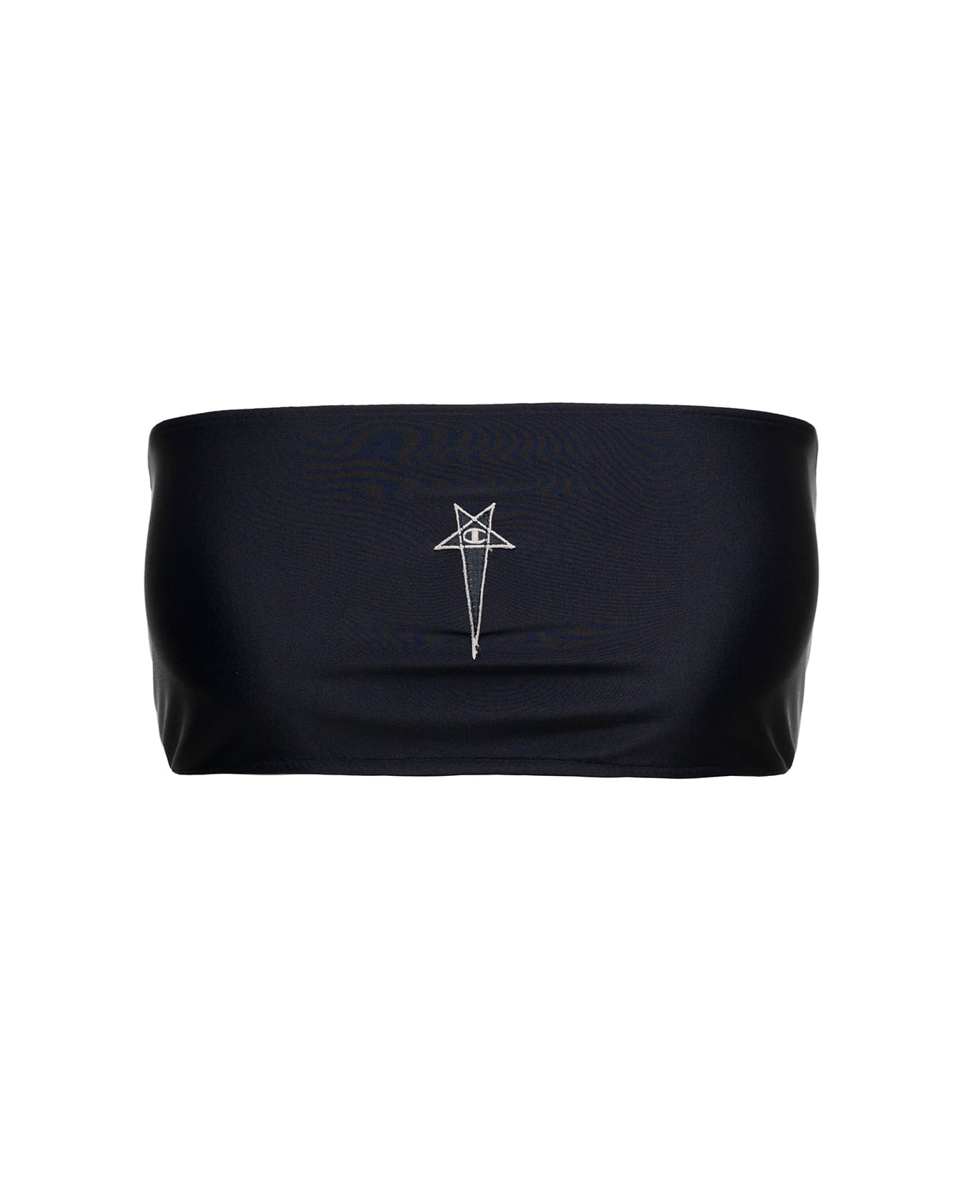 Rick Owens x Champion Black Bandeau Top With Pentagram Embroidery At The Front In Stretch Nylon Woman - Nero