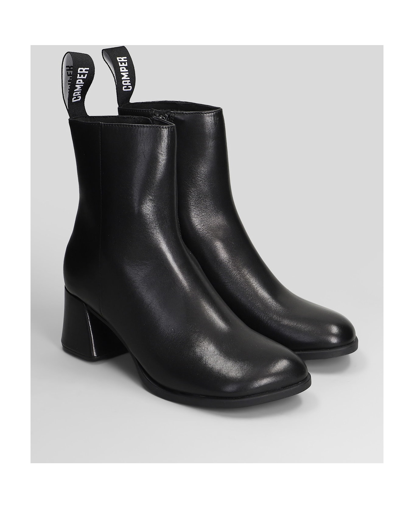 Camper Kora High Heels Ankle Boots In Black Leather - black