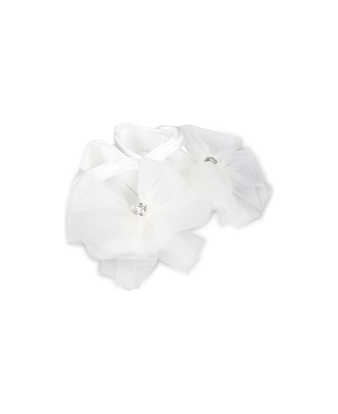 Monnalisa White Ballet Flats For Baby Girl With Bow - White