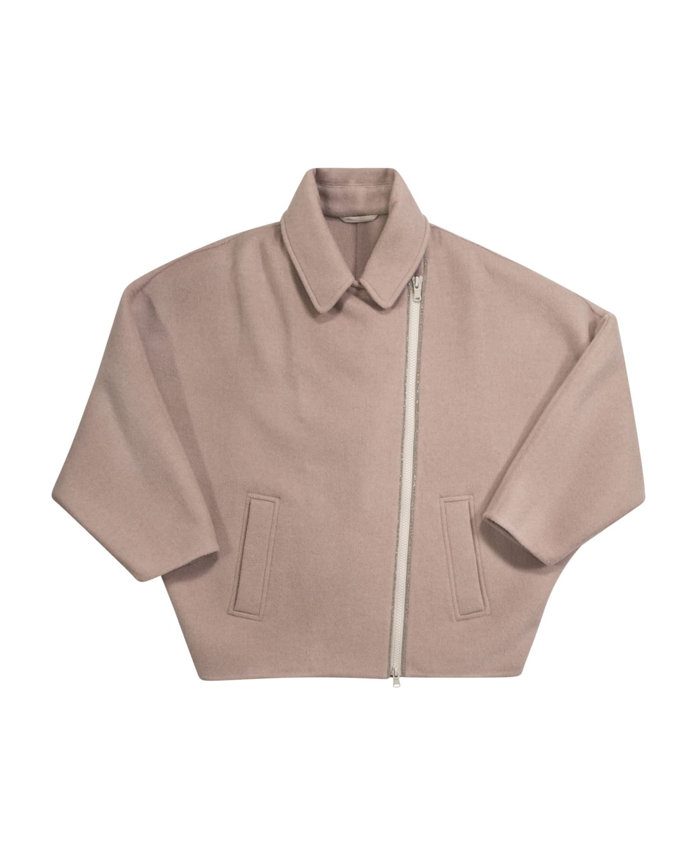 Brunello Cucinelli Double-breasted Coat In Virgin Wool And Cashmere Cloth With Jewellery - Pink