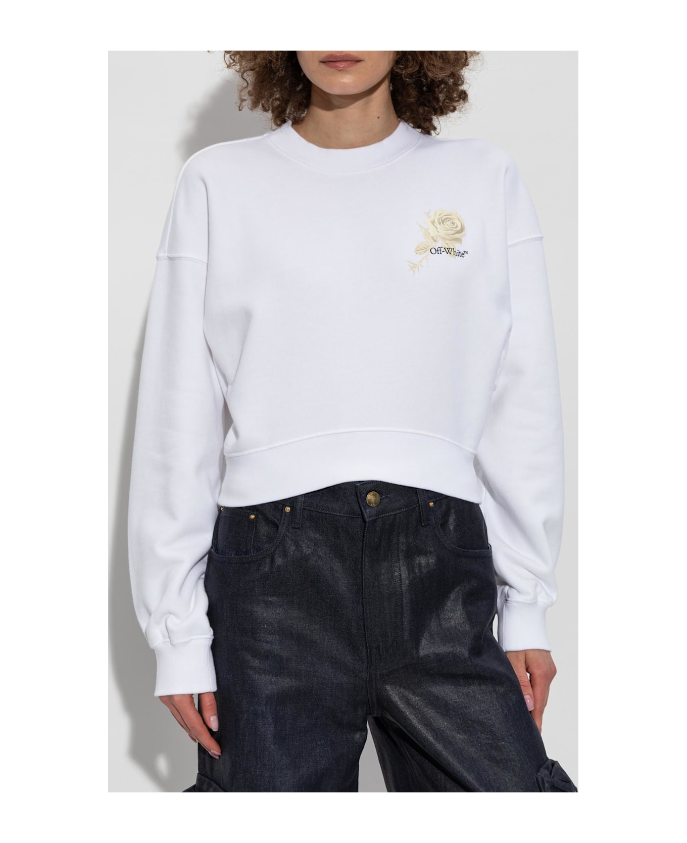 Off-White Cropped Sweatshirt With Print - White