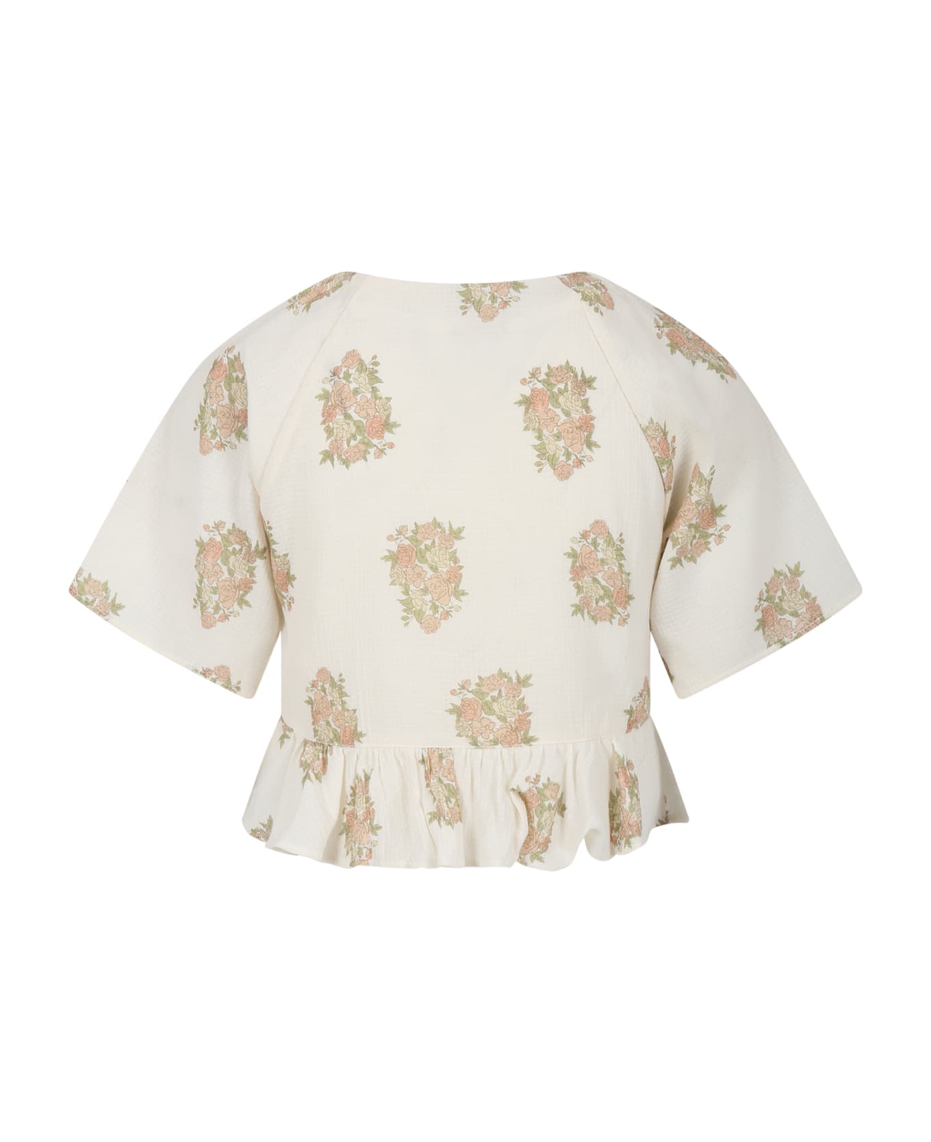 The New Society Ivory Shirt For Girl With Flower Print - Ivory