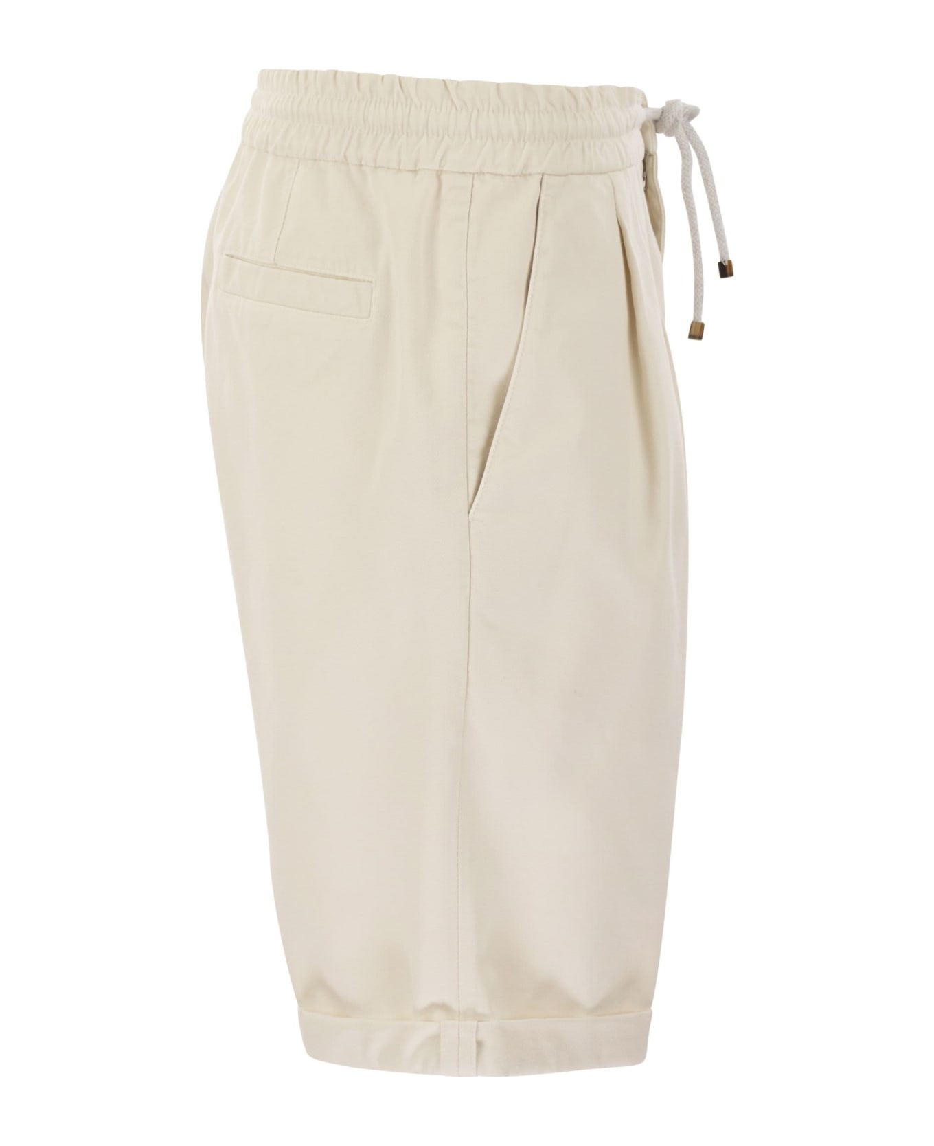 Brunello Cucinelli Bermuda Shorts In Cotton Gabardine With Drawstring And Double Darts - White ショートパンツ