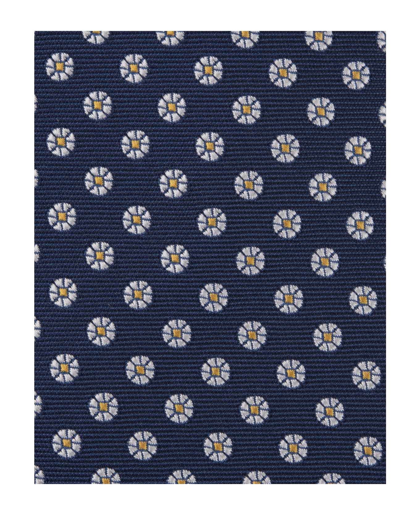 Kiton Navy Blue Tie With Daisies - Blue