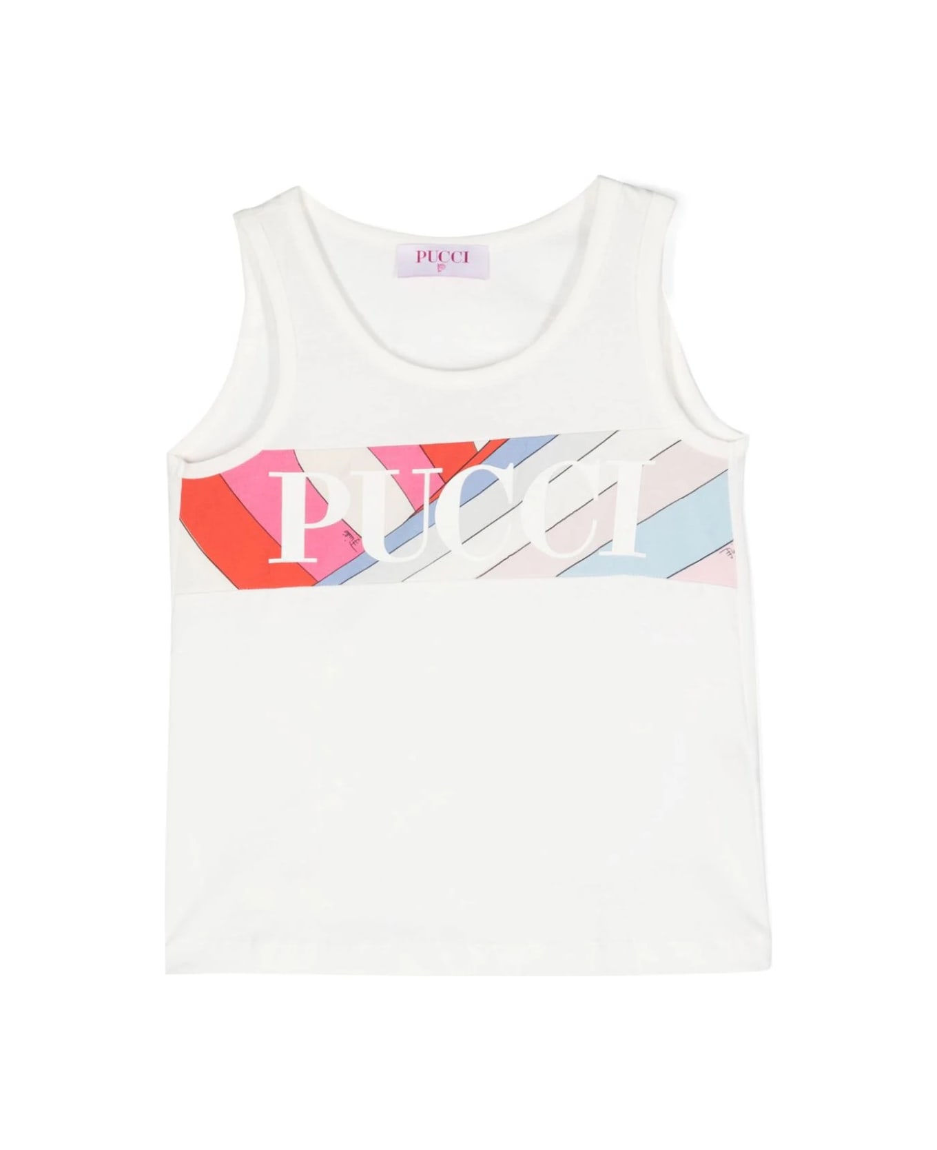 Pucci White Tank Top With Pucci Print On Iride Band - White