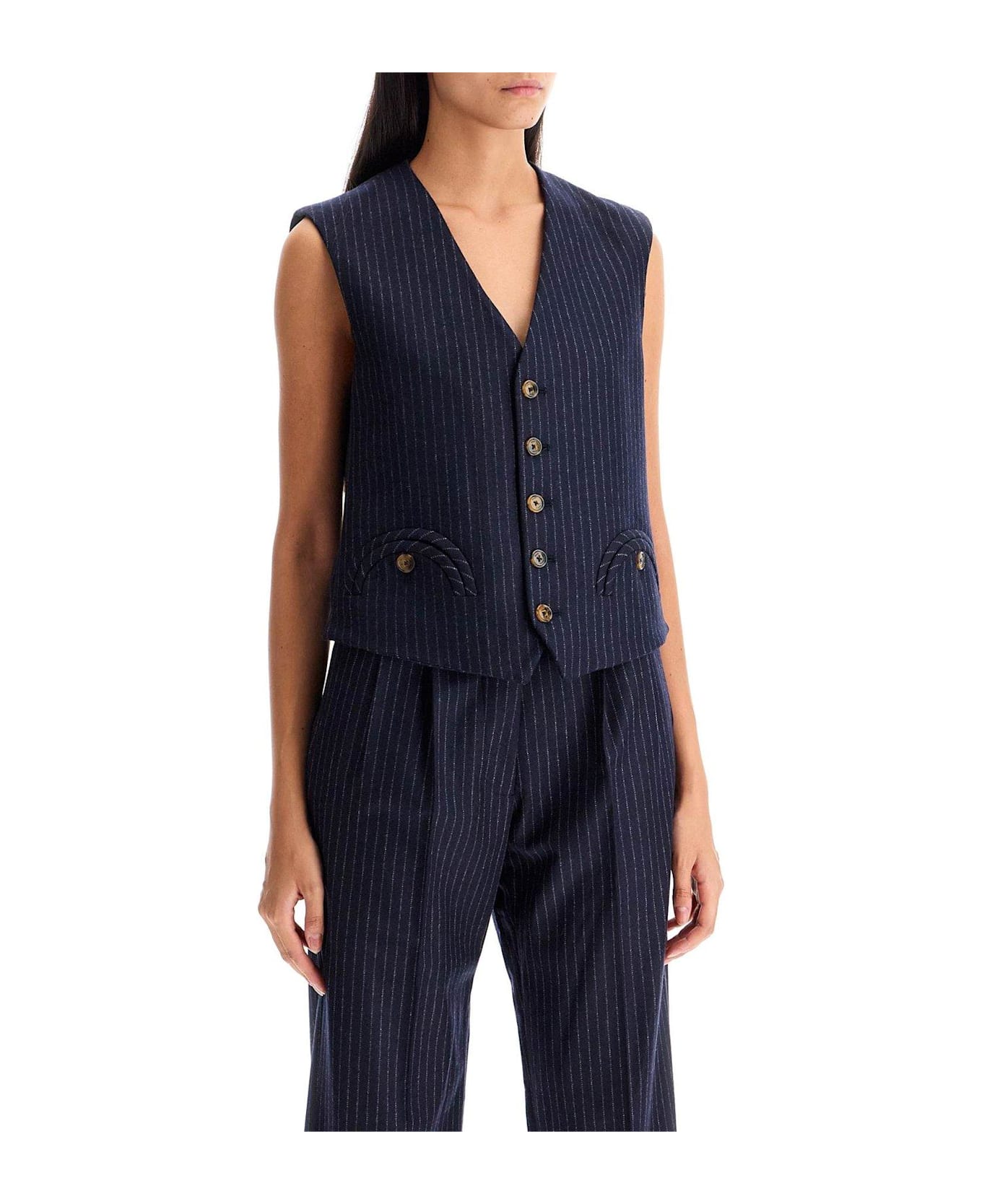 Blazé Milano Feral Pinstriped Waistcoat - Blue