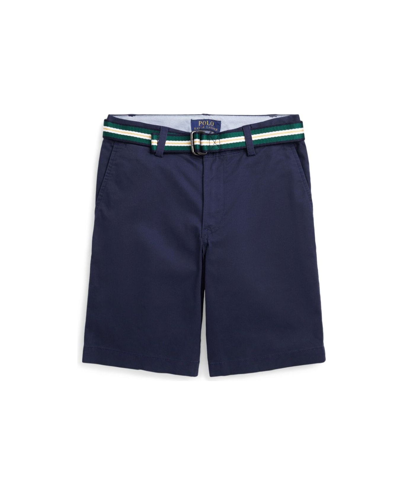 Polo Ralph Lauren Blue Bermuda Shorts With Belt In Stretch Cotton Girl - Blu