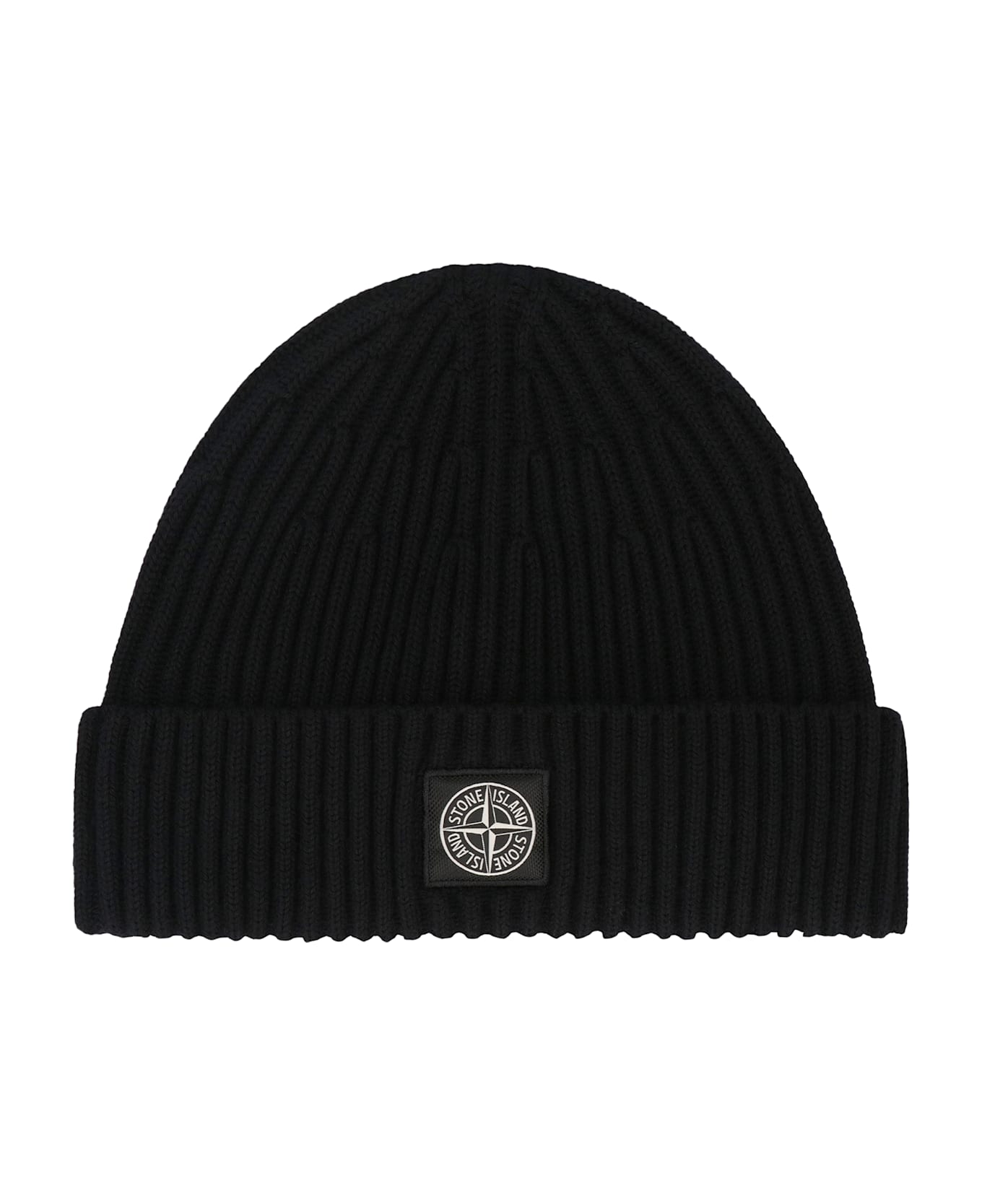 Stone Island Ribbed Wool Beanie - black