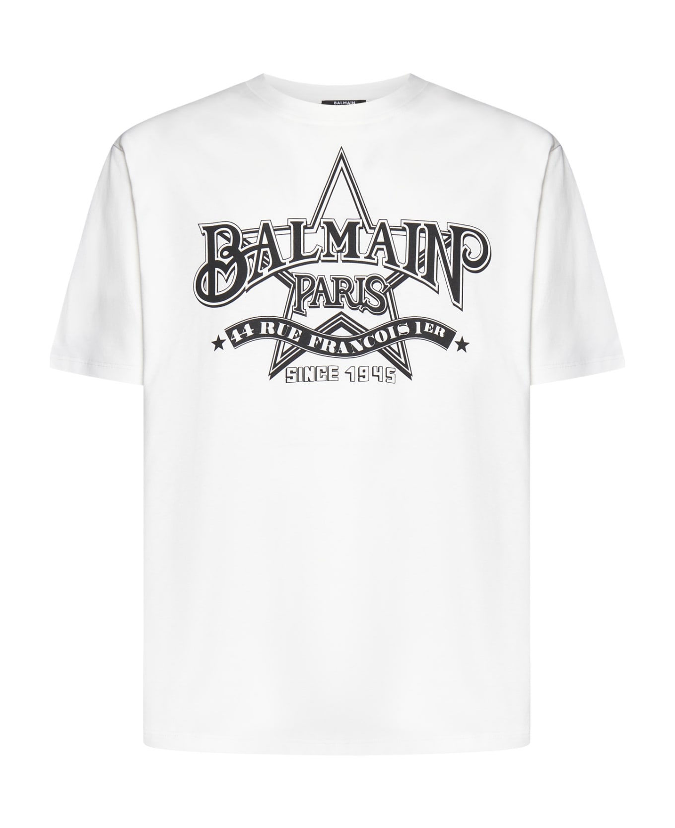 Balmain Star Print T-shirt Straight Fit - Gab Blanc/noir