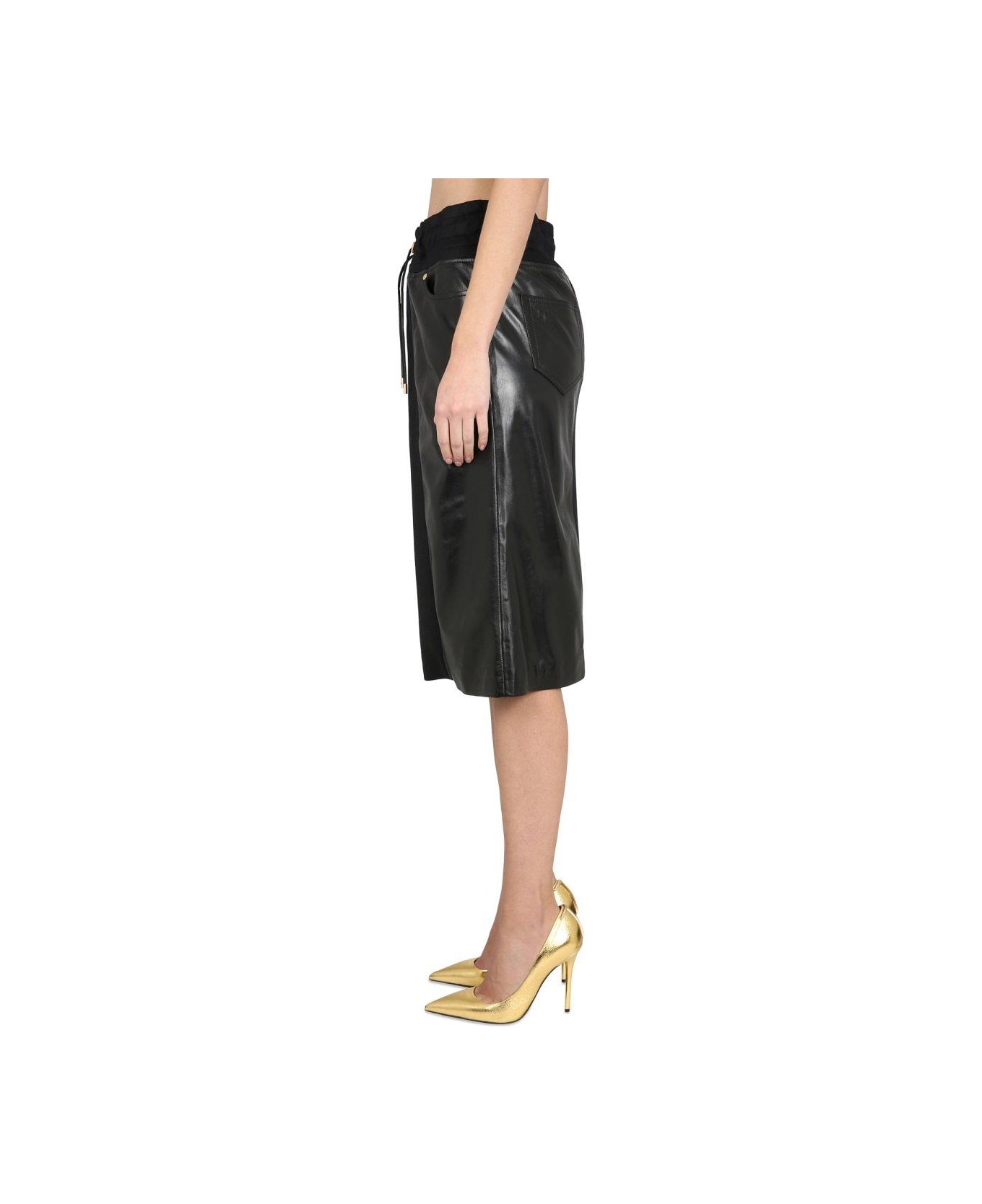 Tom Ford Drawstring Leather Midi Skirt - BLACK