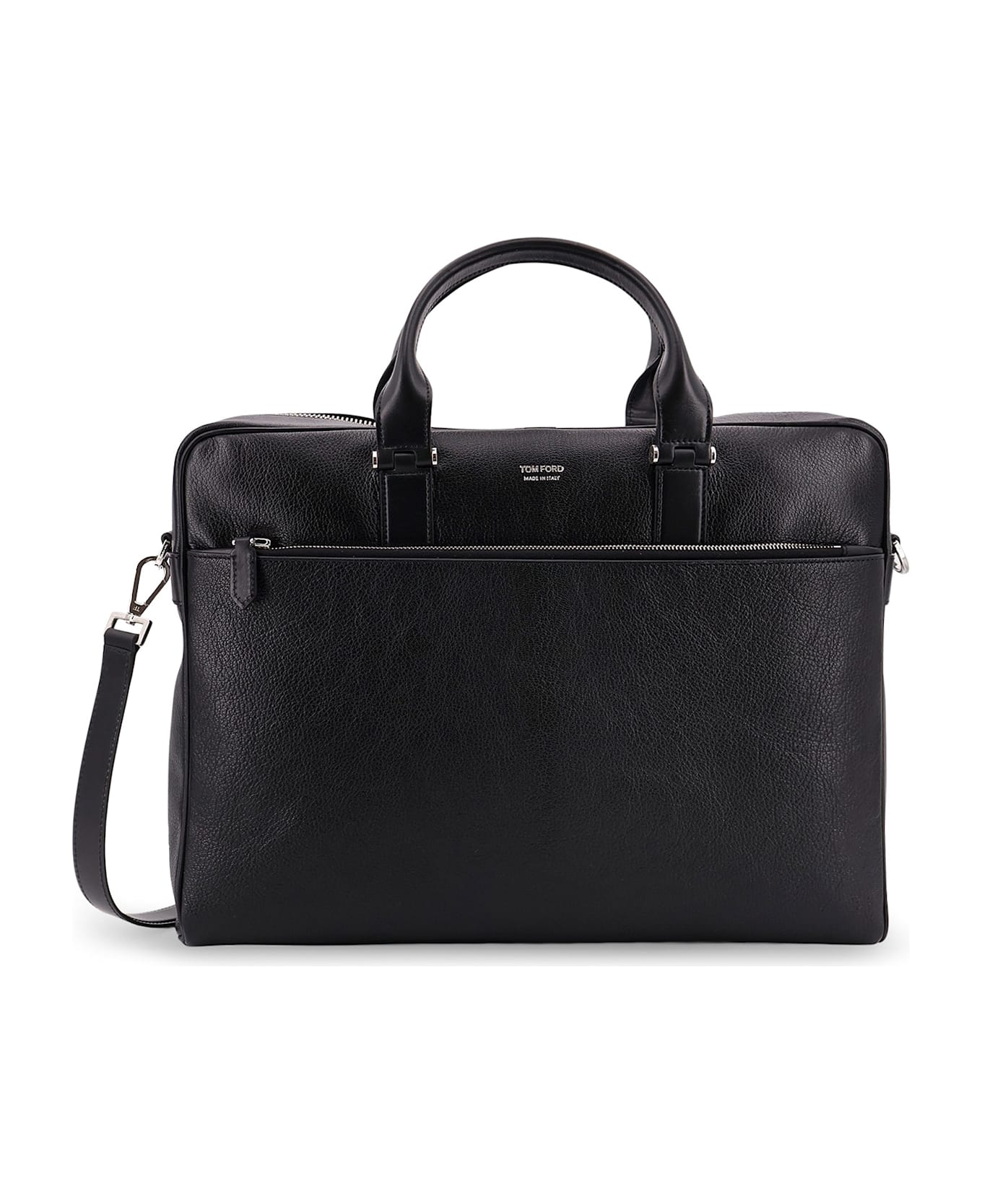 Tom Ford Leather Work Bag With Logo - Black