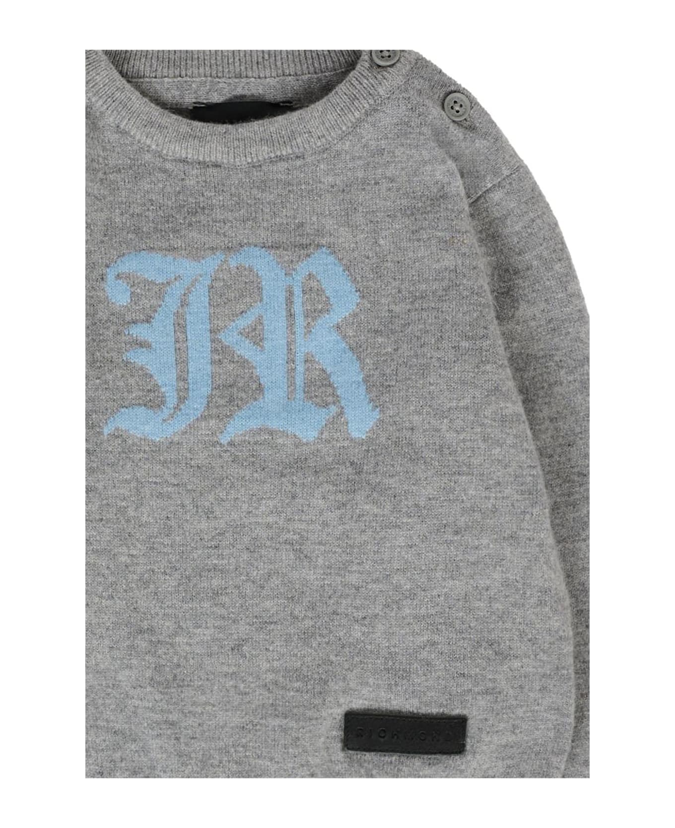 Richmond Grey Sweater For Baby Boy With Light Blue Logo - Grey