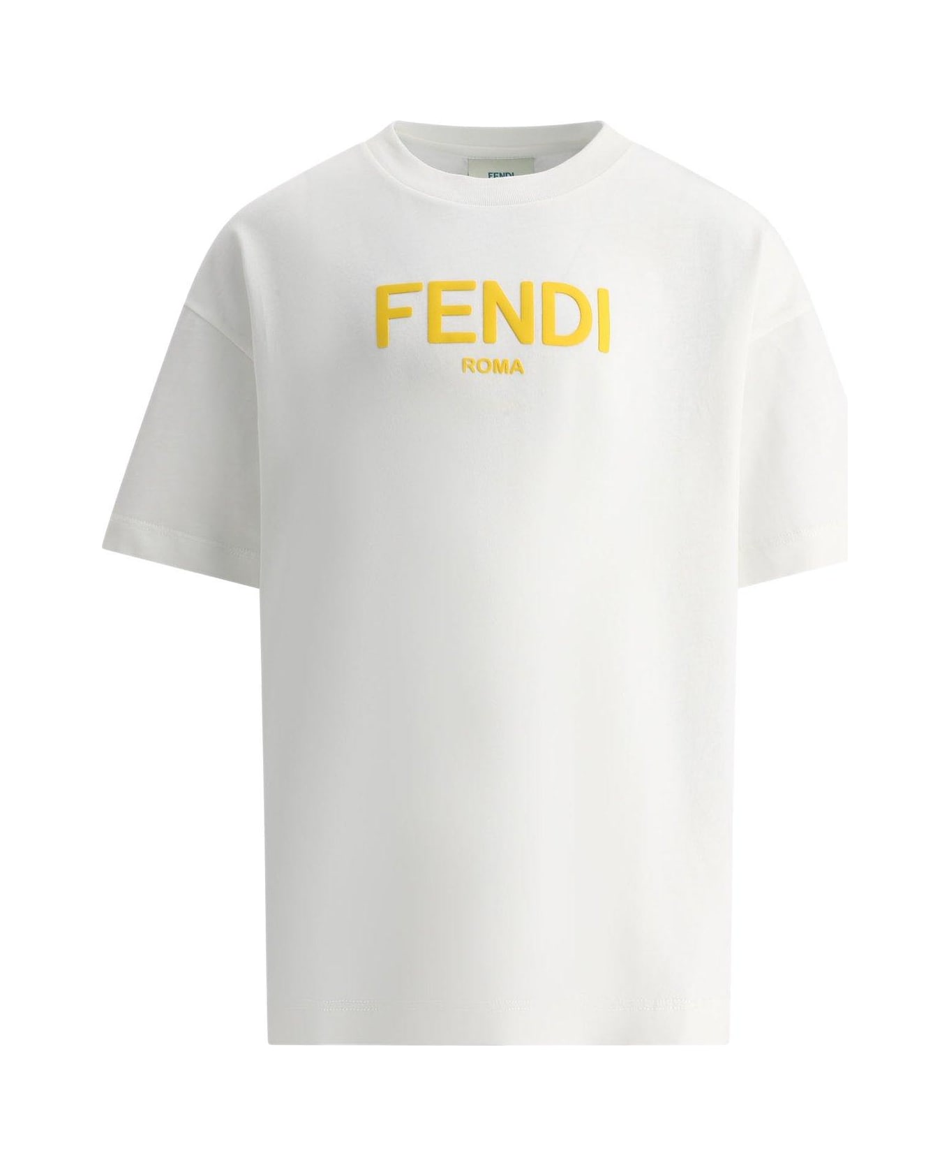 Fendi Logo Printed Crewneck T-shirt - Bianco
