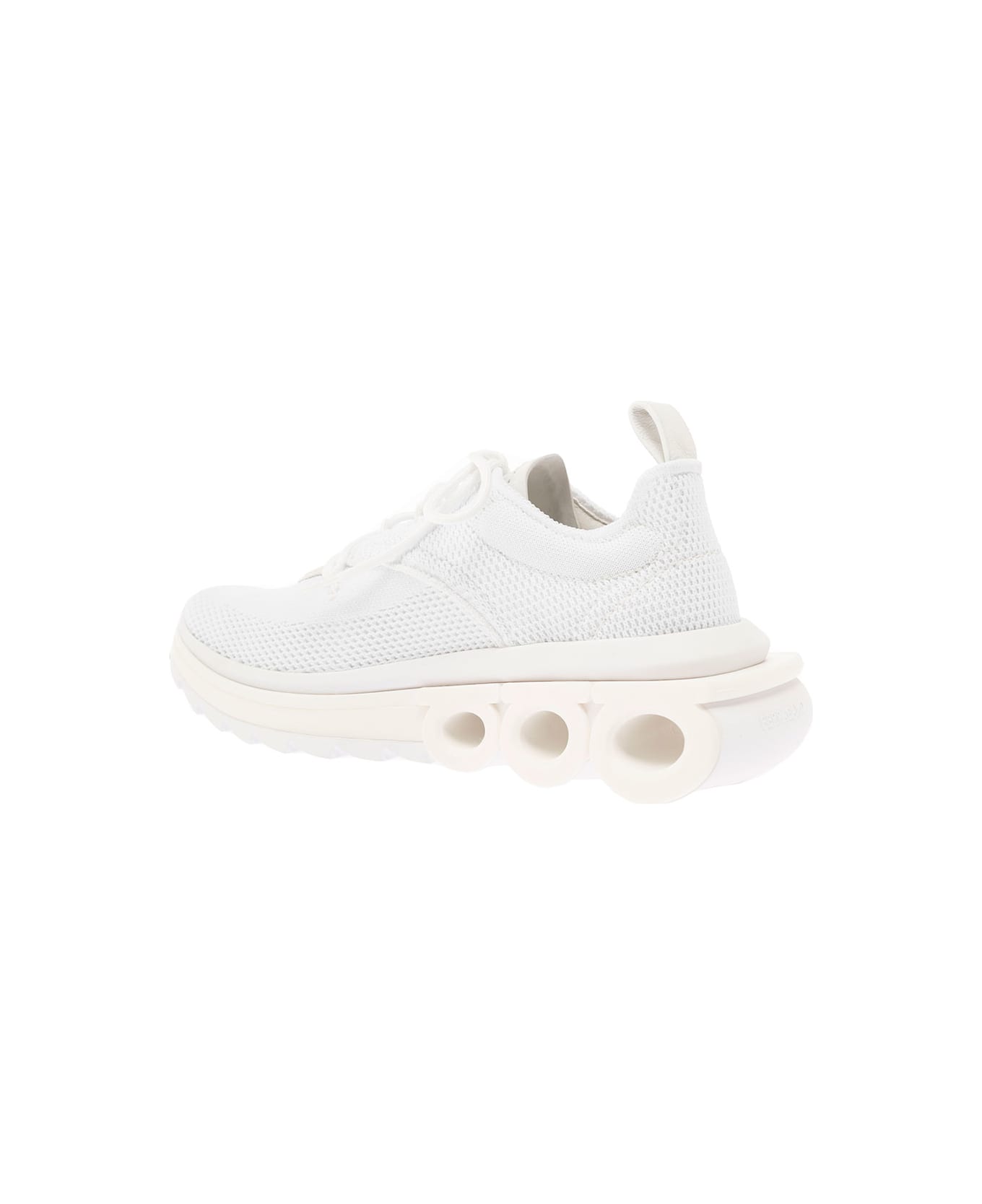 Ferragamo 'nima' White Low Top Sneakers With Gancini Detail In Mixed Materials Woman - White