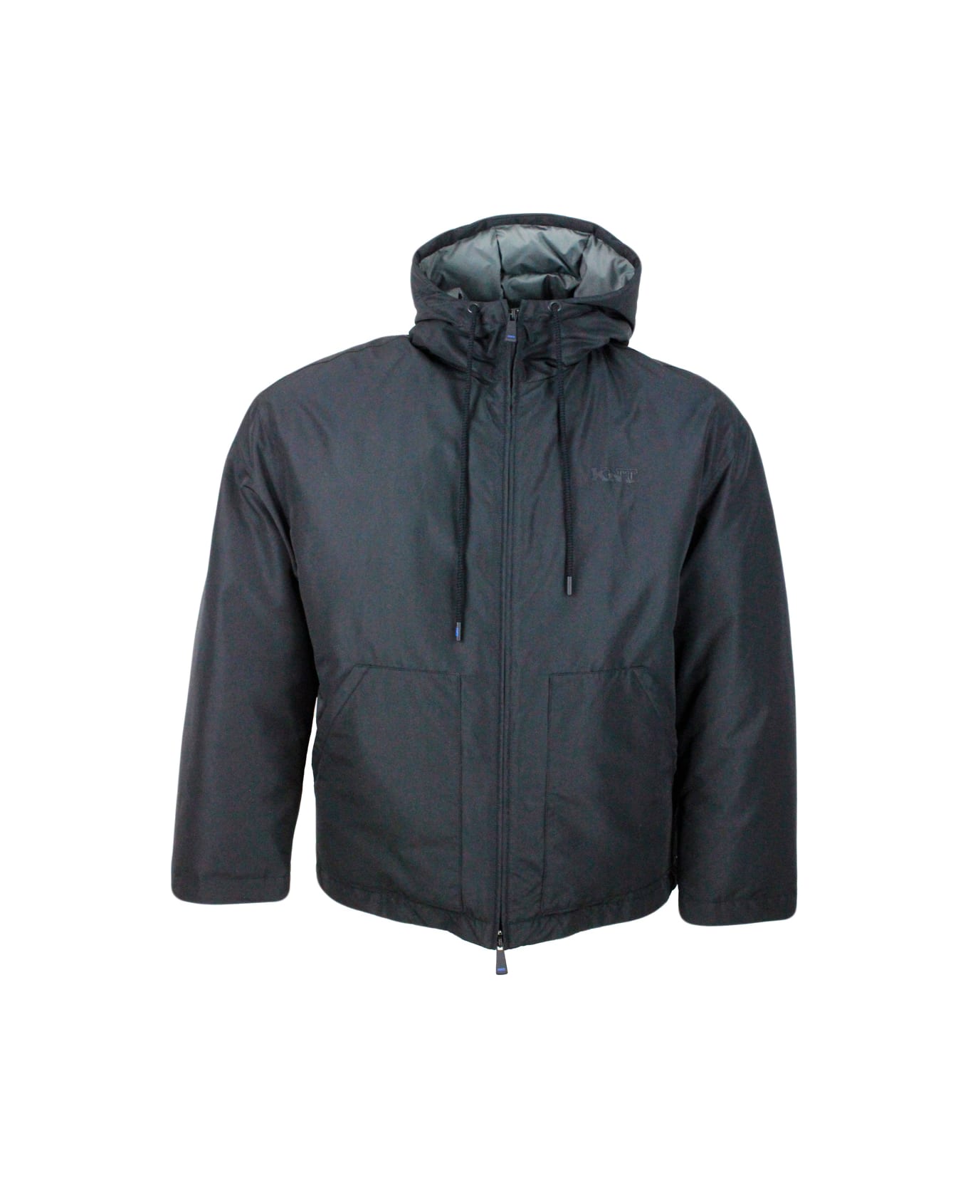 Kiton Knt Down Jacket In Technical Fabric With Hood With Drawstring With Smooth Exterior And Boudin Quilted Interior In Contrasting Color. Small Matching Lo - Black