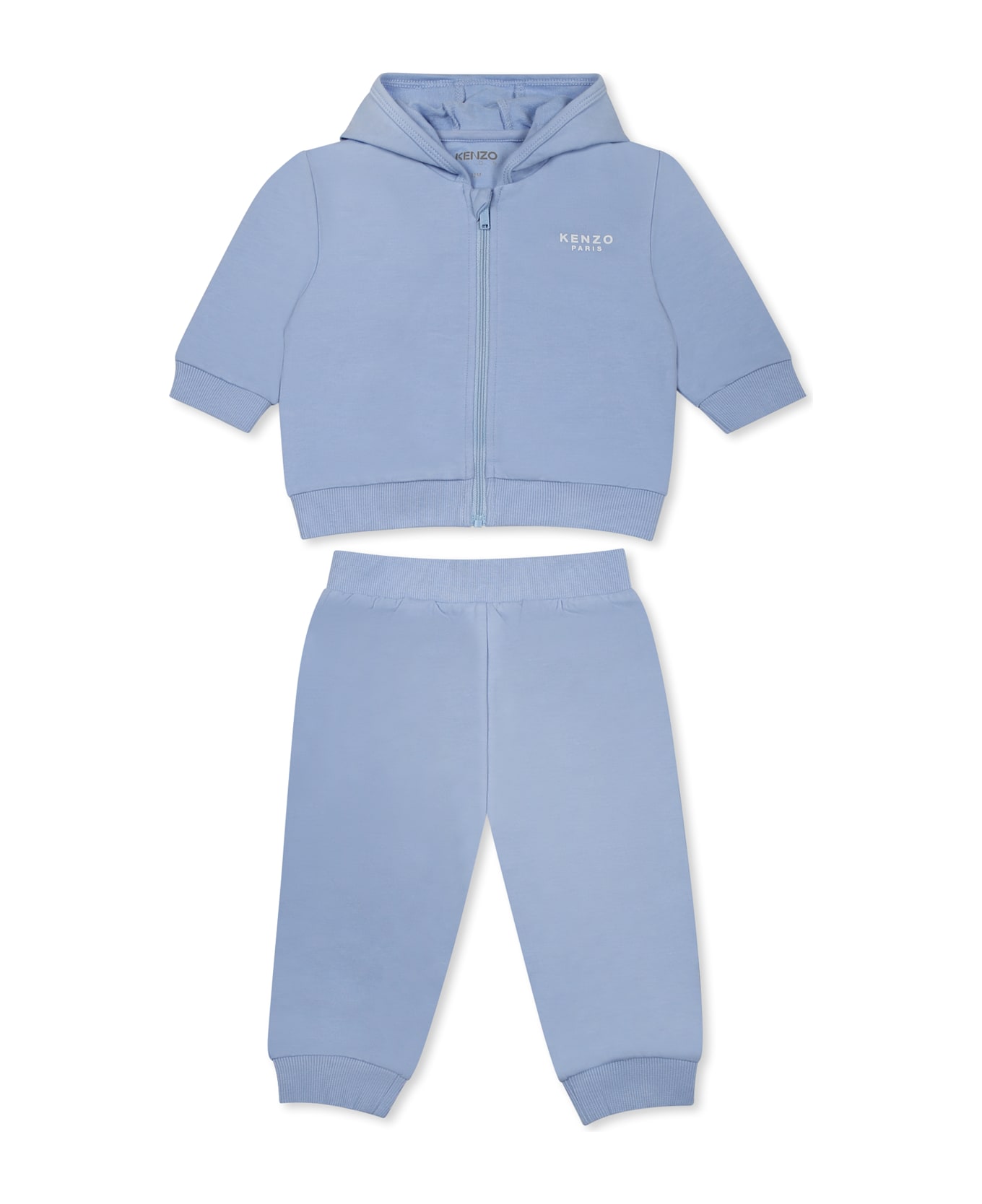 Kenzo Kids Light Blue Suit For Baby Boy With Elephant And Logo - Light Blue