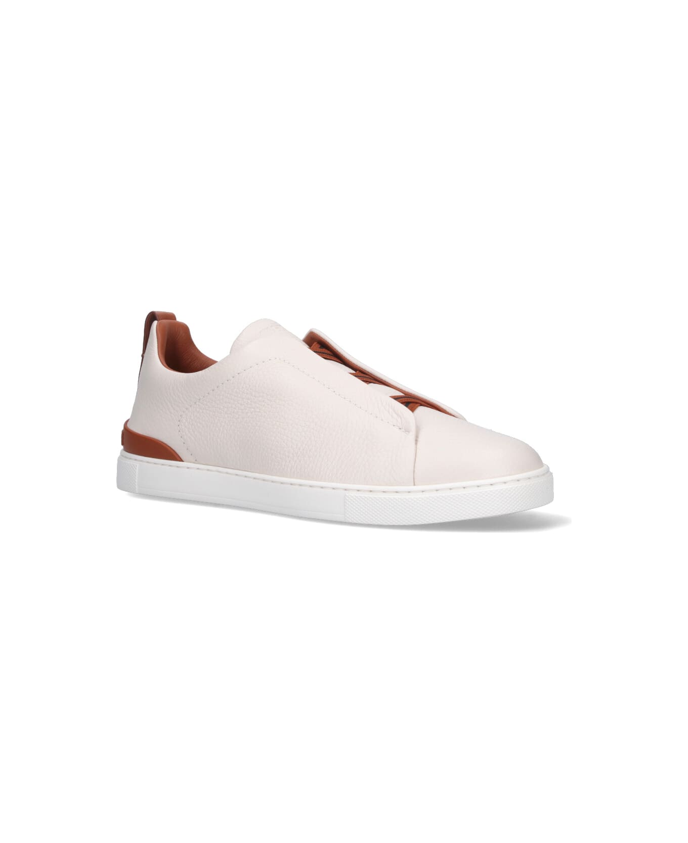 Zegna "triple Stitch " Low-top Sneakers - Cream