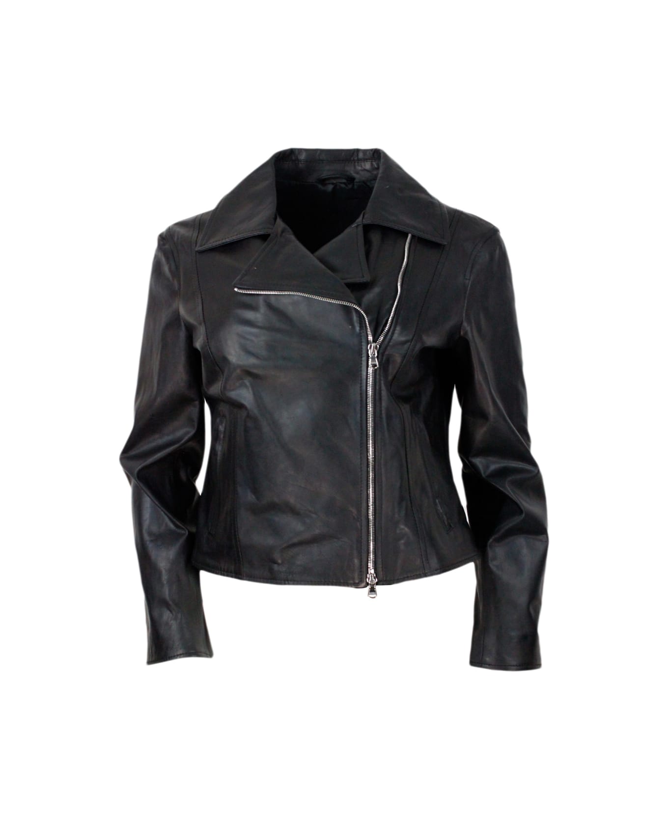 Barba Napoli Studded Jacket In Fine And Soft Nappa Leather With Zip Closure - Black
