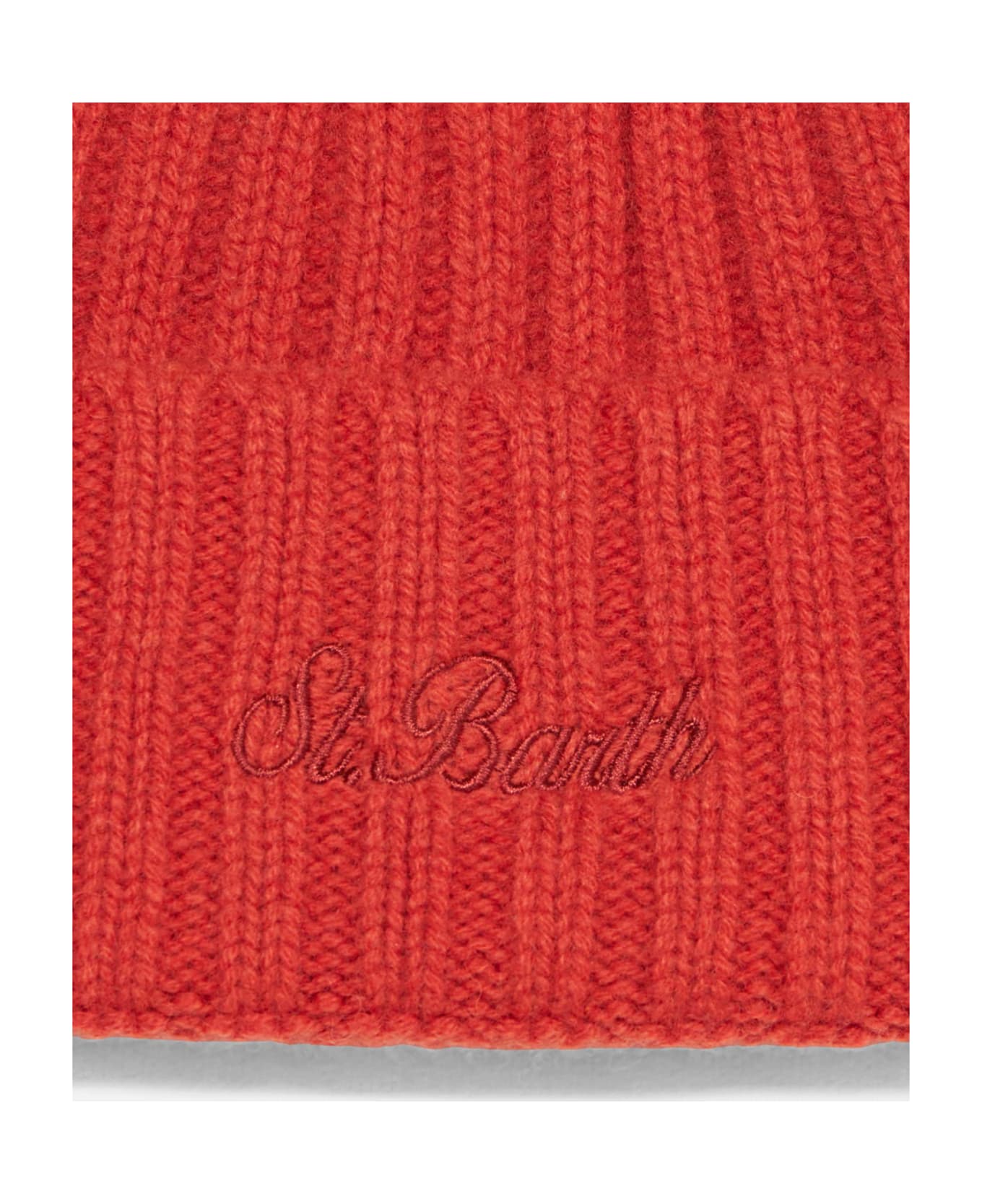 MC2 Saint Barth Man Orange Cashmere Blend Hat Wengen With St. Barth Embroidery - ORANGE