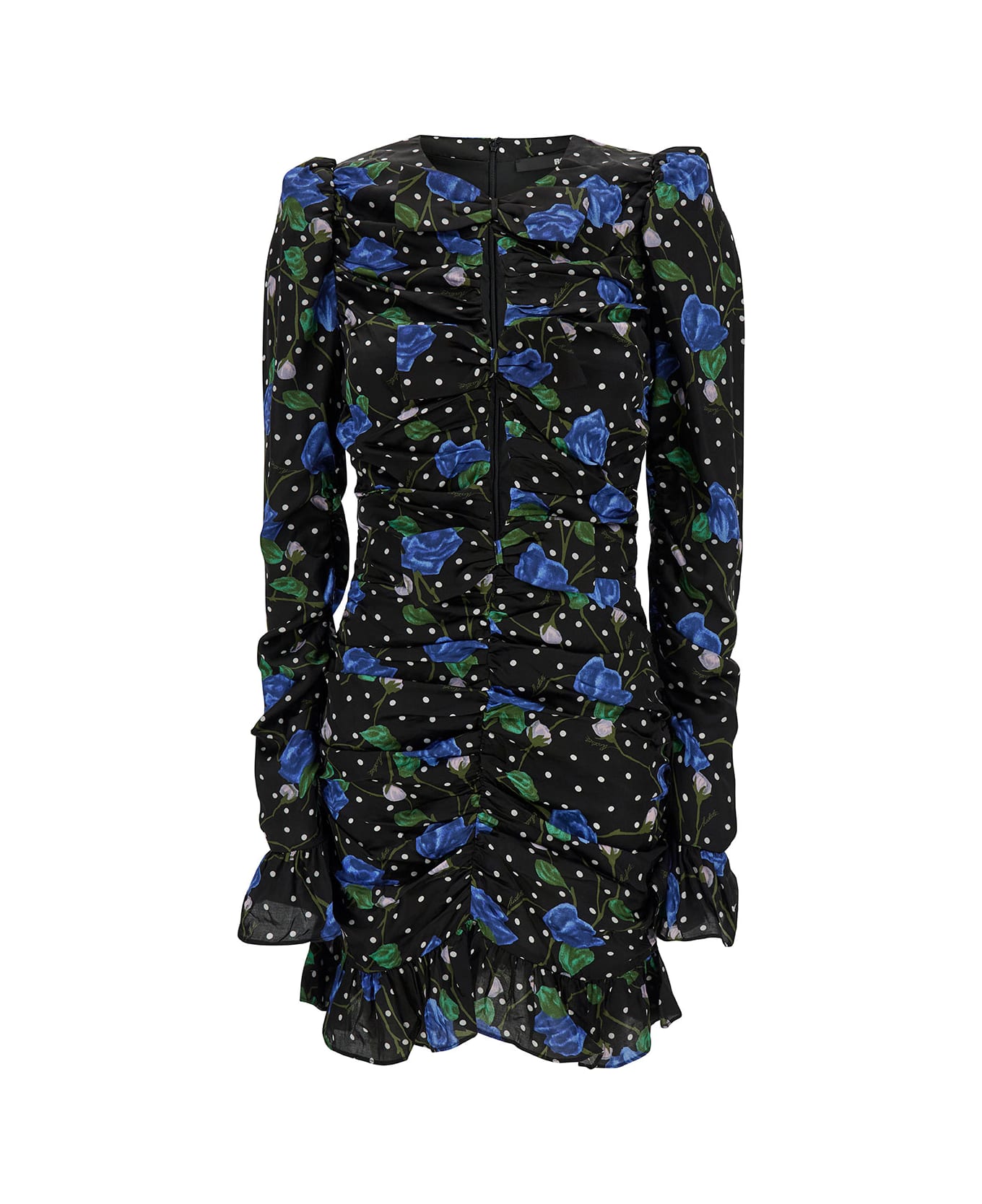 Rotate by Birger Christensen Mini Black Dress With Cut-out And Polka-dots And Rose Print In Viscose Woman - Blu