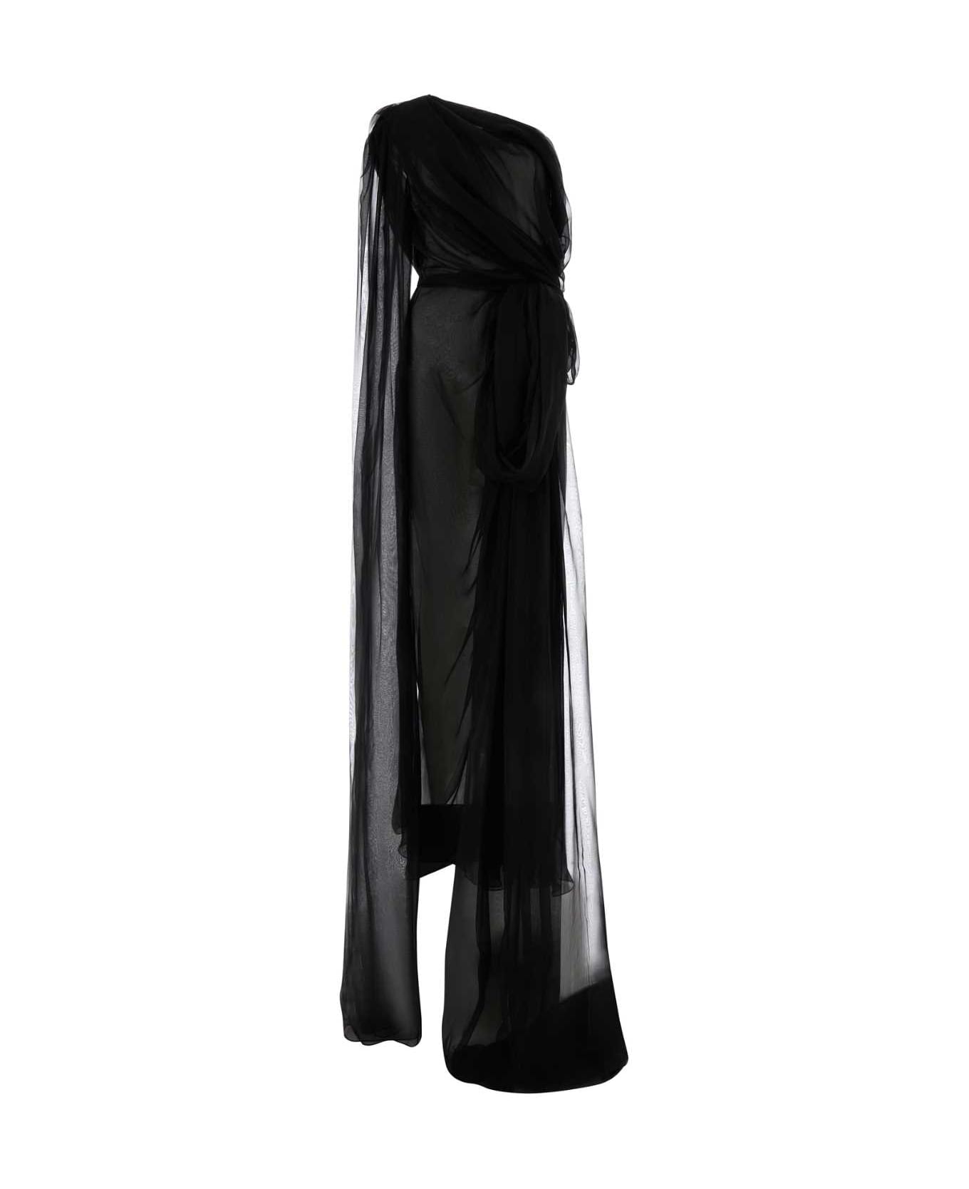 Saint Laurent Black Muslin Long Dress - NOIR