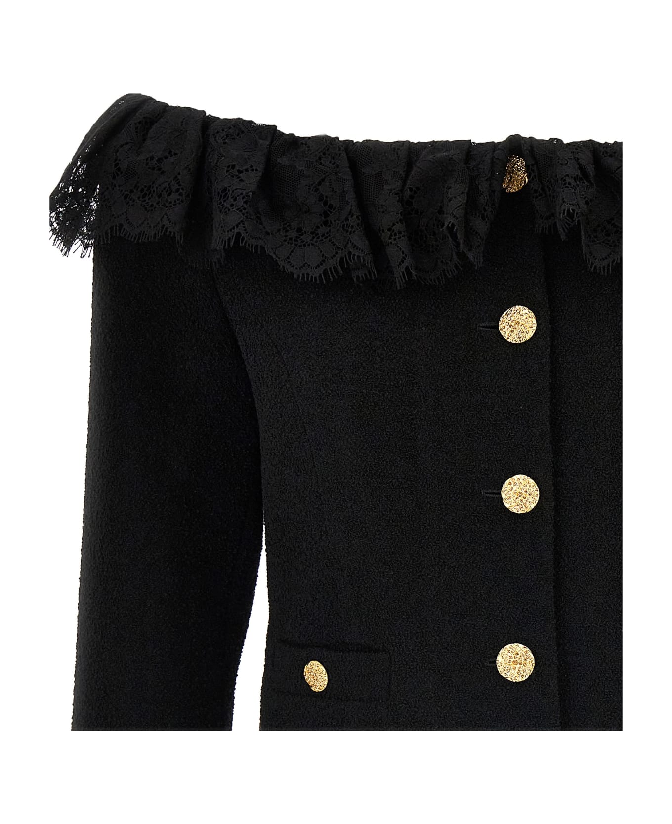 Alessandra Rich Boucle Tweed Short Jacket - Black  