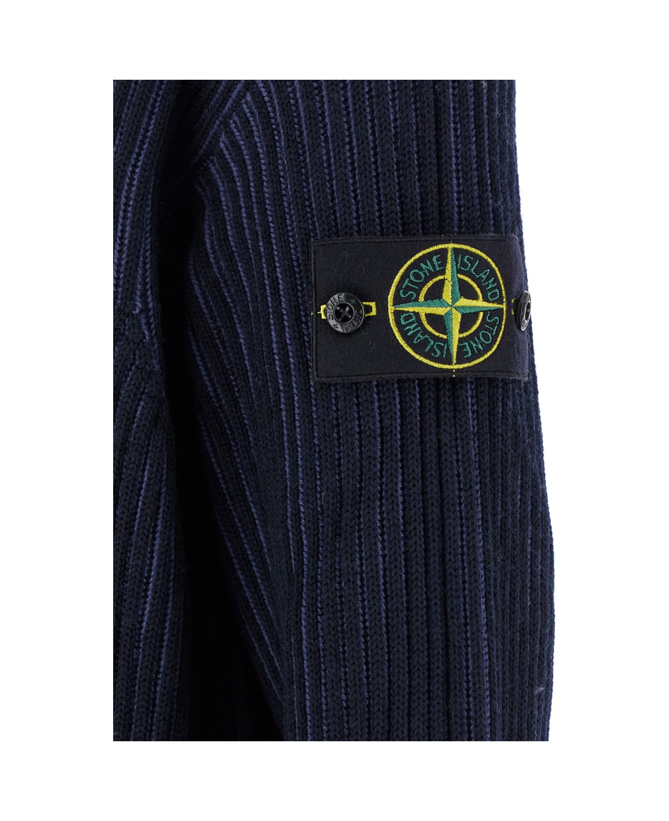 Stone Island Blue Ribbed Sweater With Logo Patch In Virgin Wool Man - Blu