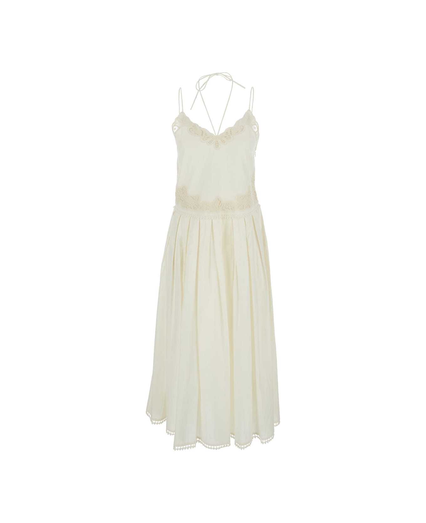 TwinSet White Dress With V Neck And All-over Lace Embroidery In Cotton Woman - White
