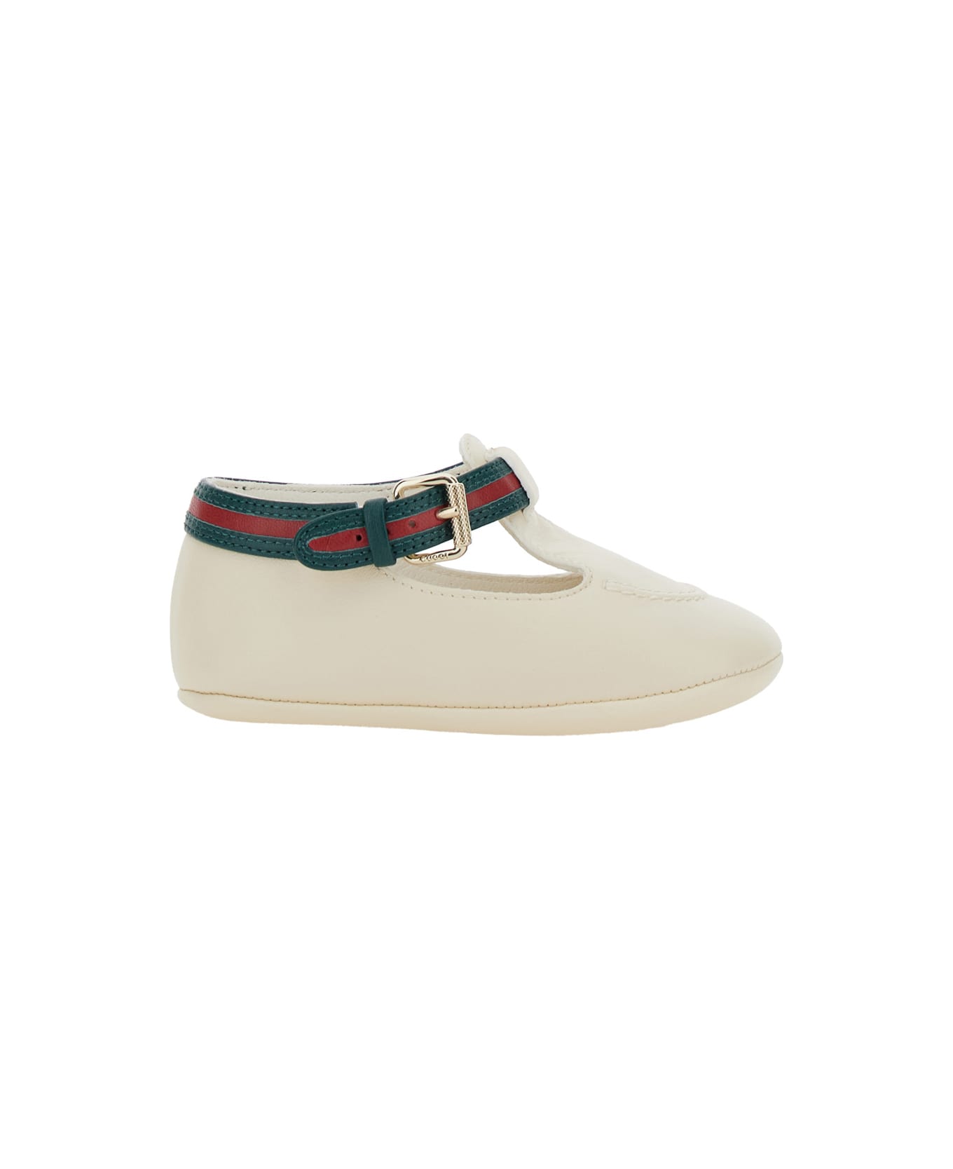 Gucci White Loafers With Web Detail In Leather Boy - White