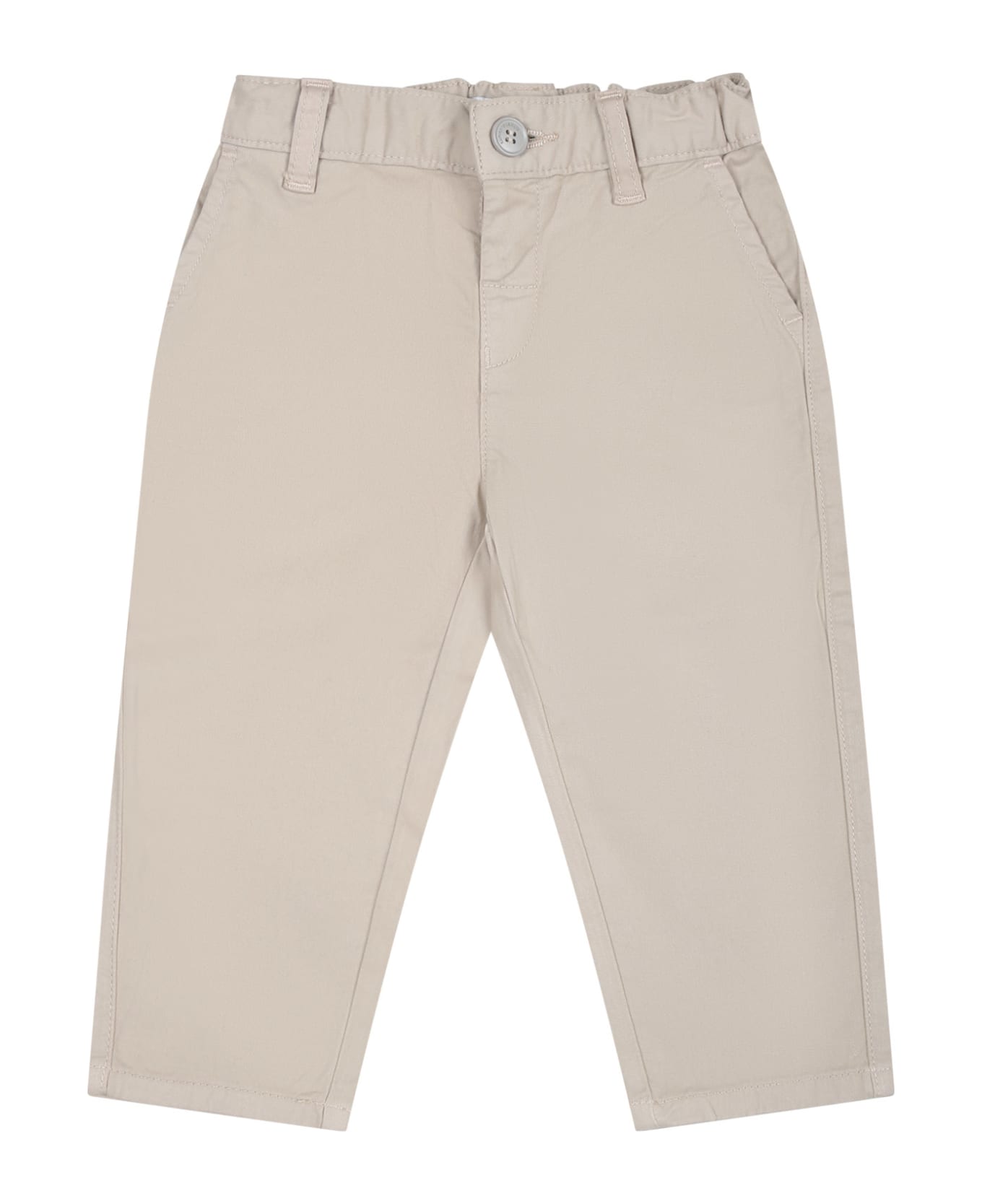 Emporio Armani Beige Trousers For Baby Boy With Logo - Ivory ボトムス