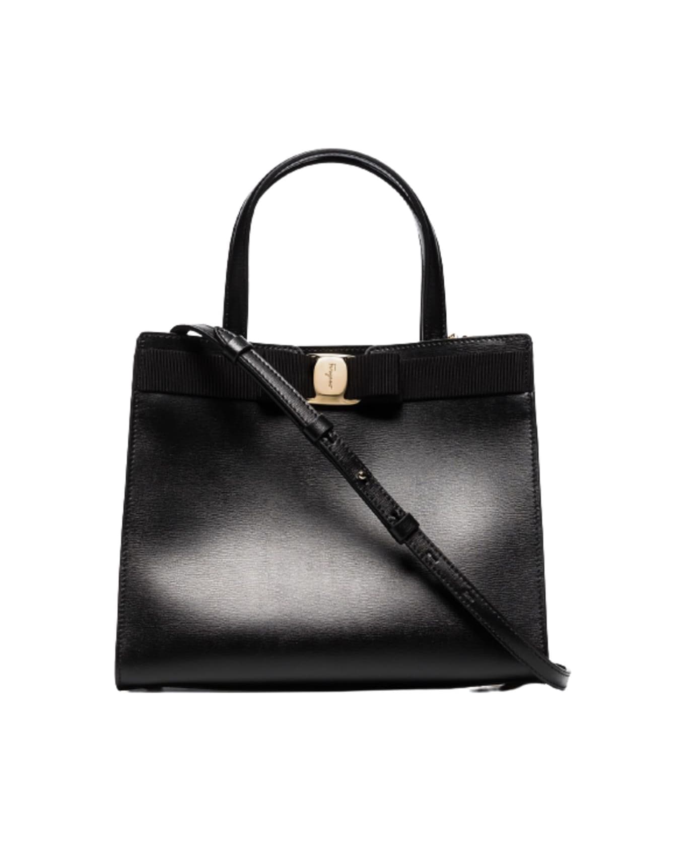 Ferragamo Black Leather Vara Handbag - BLACK